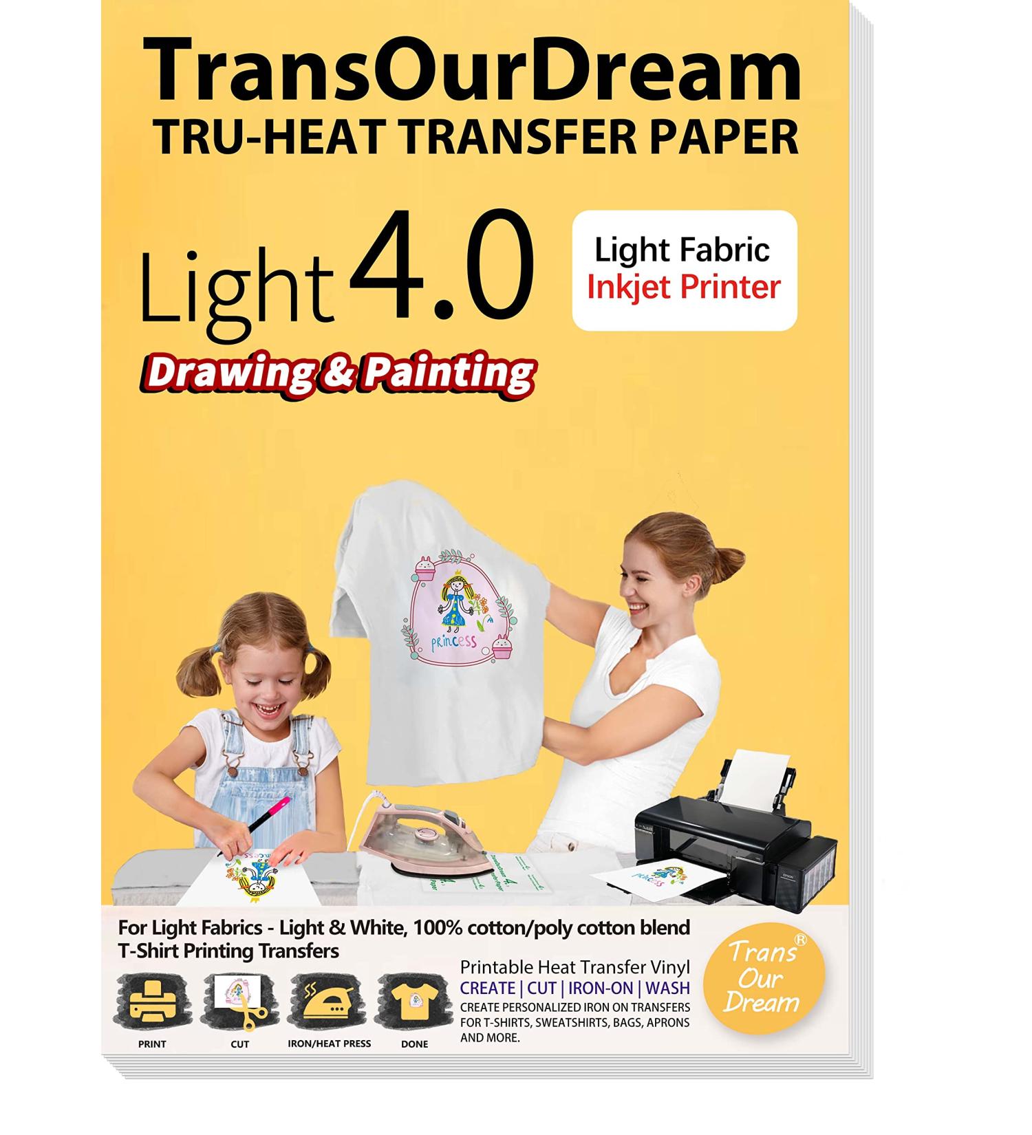 TransOurDream Tru-Iron Heat Transfer Paper 8.5x11 for Light Fabric - 25 Sheets (TRANS-L4-20) - Buy Online on GoSupps.com