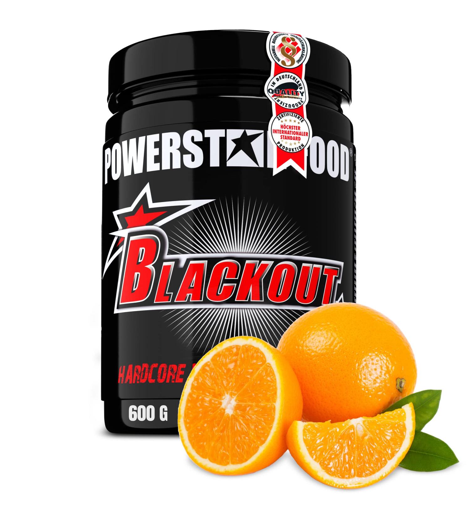 Powerstar Blackout Hardcore Pre-Workout Booster 600G | High-Dose Vegan Pump & Energy Booster | Natural Caffeine | German Quality | Juicy Orange Flavor for Enhanced Focus & Fitness - Buy Online on GoSupps.com