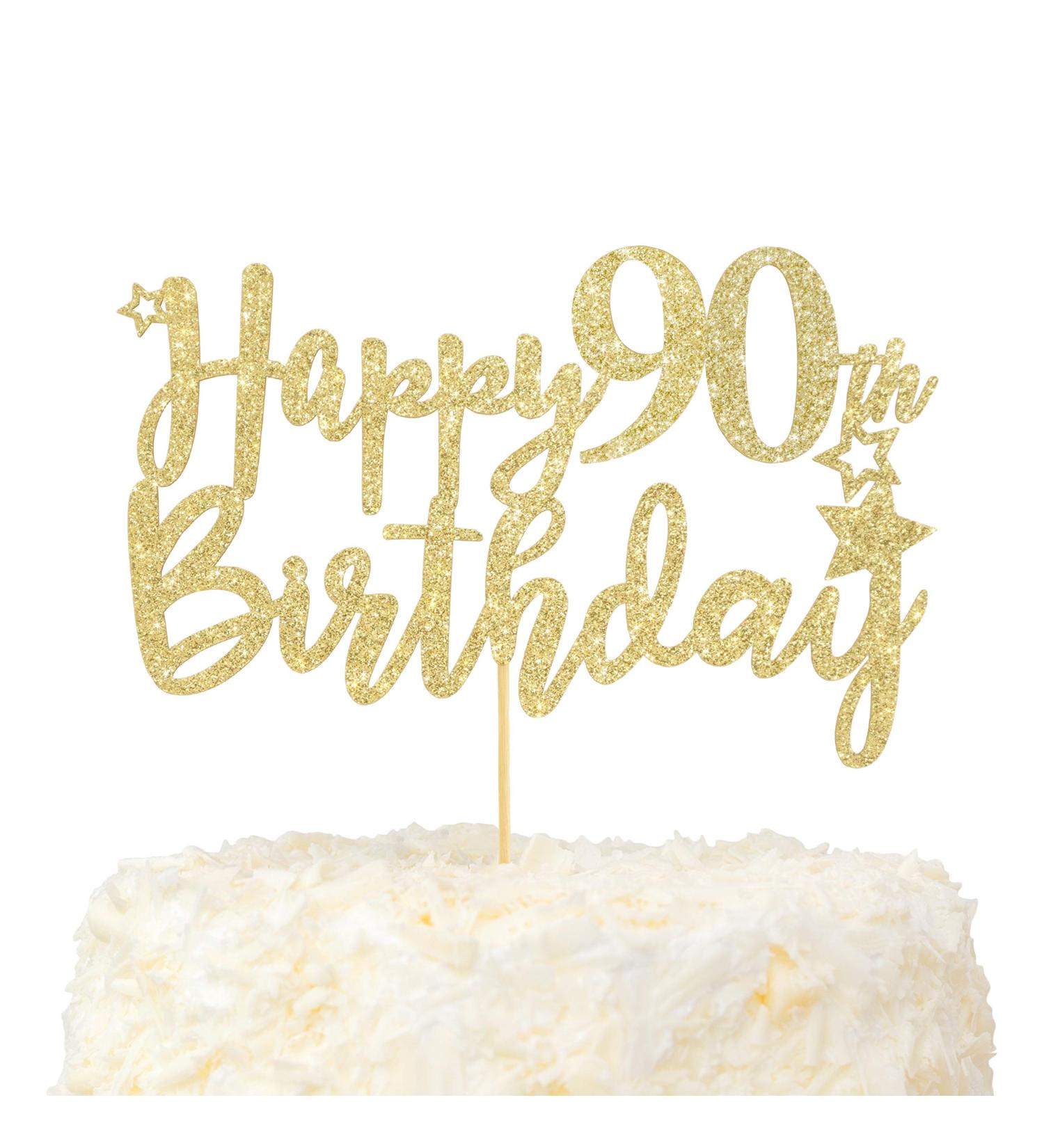 LOVENJOY Happy 90th Birthday Cake Topper Hello 90 and Fabulous Cake Decoration Gold Glitter Cheers to 90 Years Party Decor - Buy Online on GoSupps.com