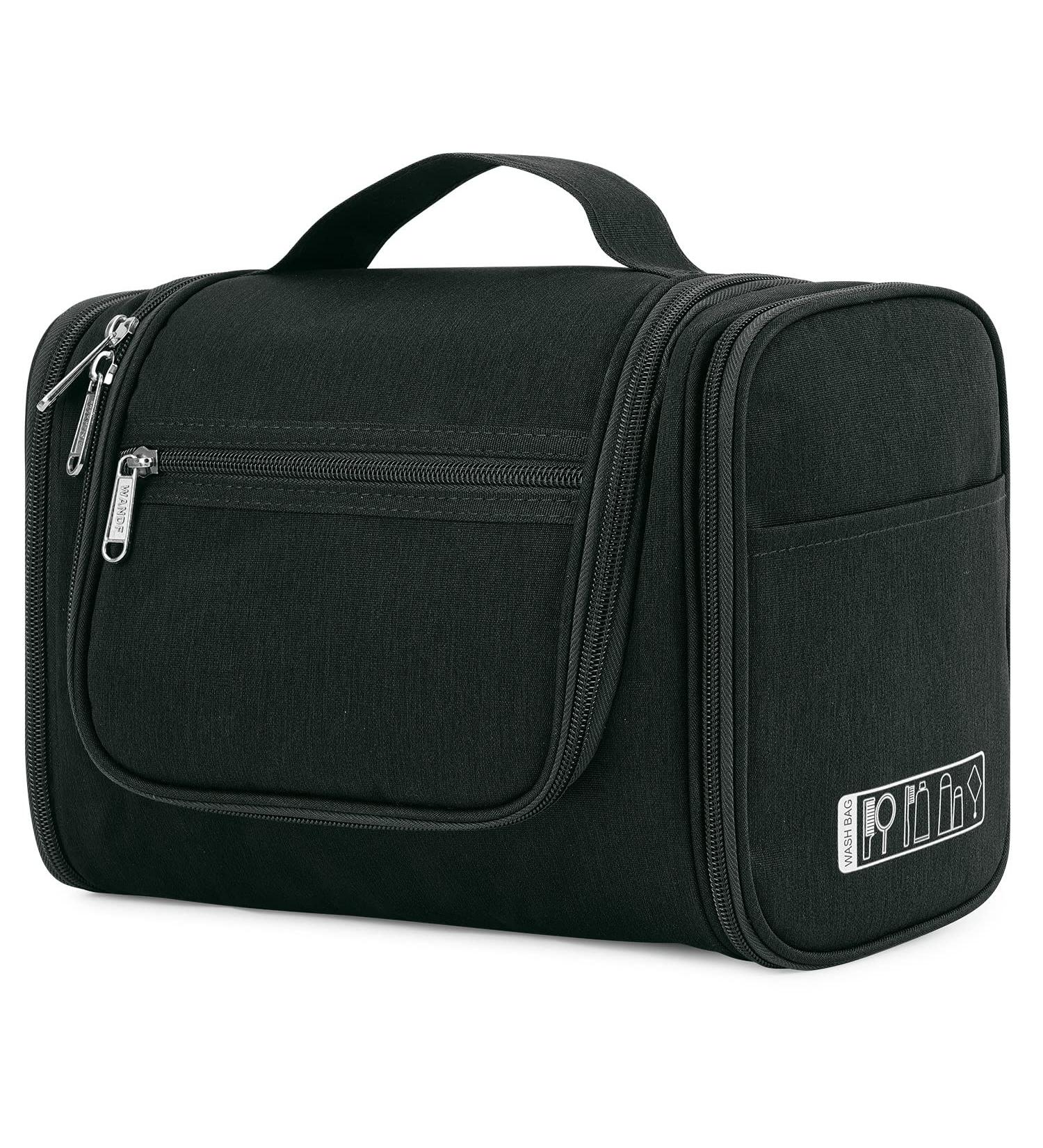 WANDF Large Hanging Toiletry Wash Bag Travel Makeup Organizer - Denim Black | Men Women - Buy Online on GoSupps.com