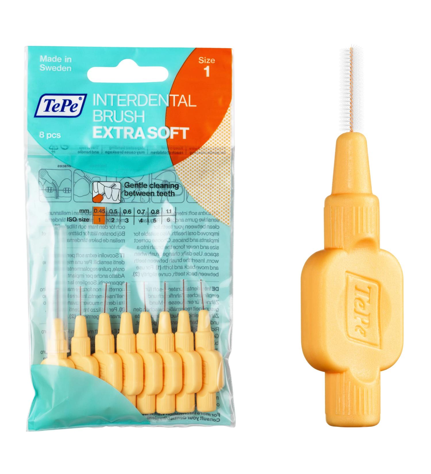 TEPE Interdental Brushes Orange Extra Soft (0.45mm Size 1) - 8 Count Pack | Effective Interdental Cleaning - Buy Online on GoSupps.com