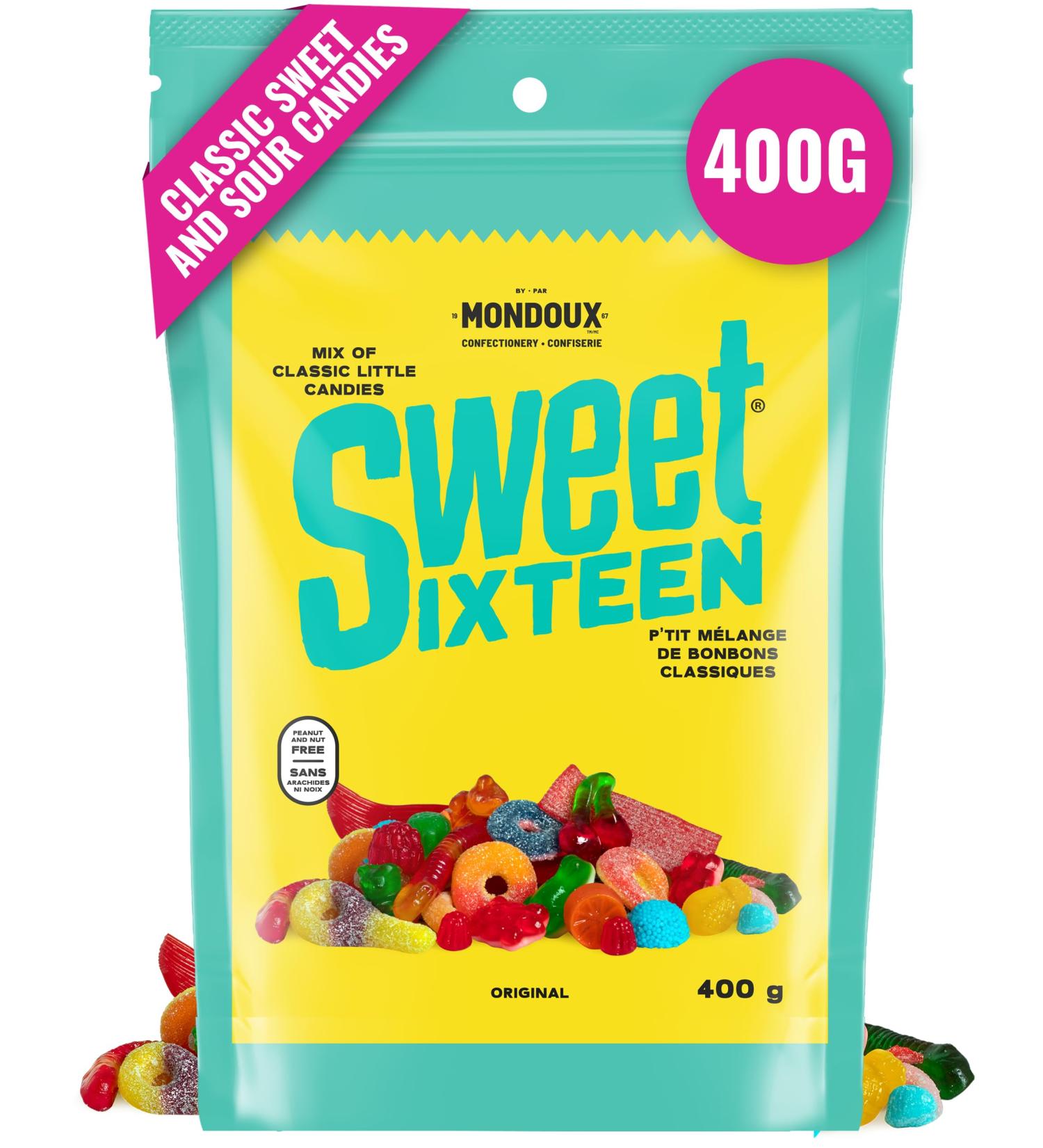 Sweet Sixteen Original Candy Classic Mix of Sweet and Sour-Coated Gummies 400g per Pack Peanut & Nut-Free Candies Soft Chewy and Always Fresh 400 g - (Pack of 1) - Buy Online on GoSupps.com