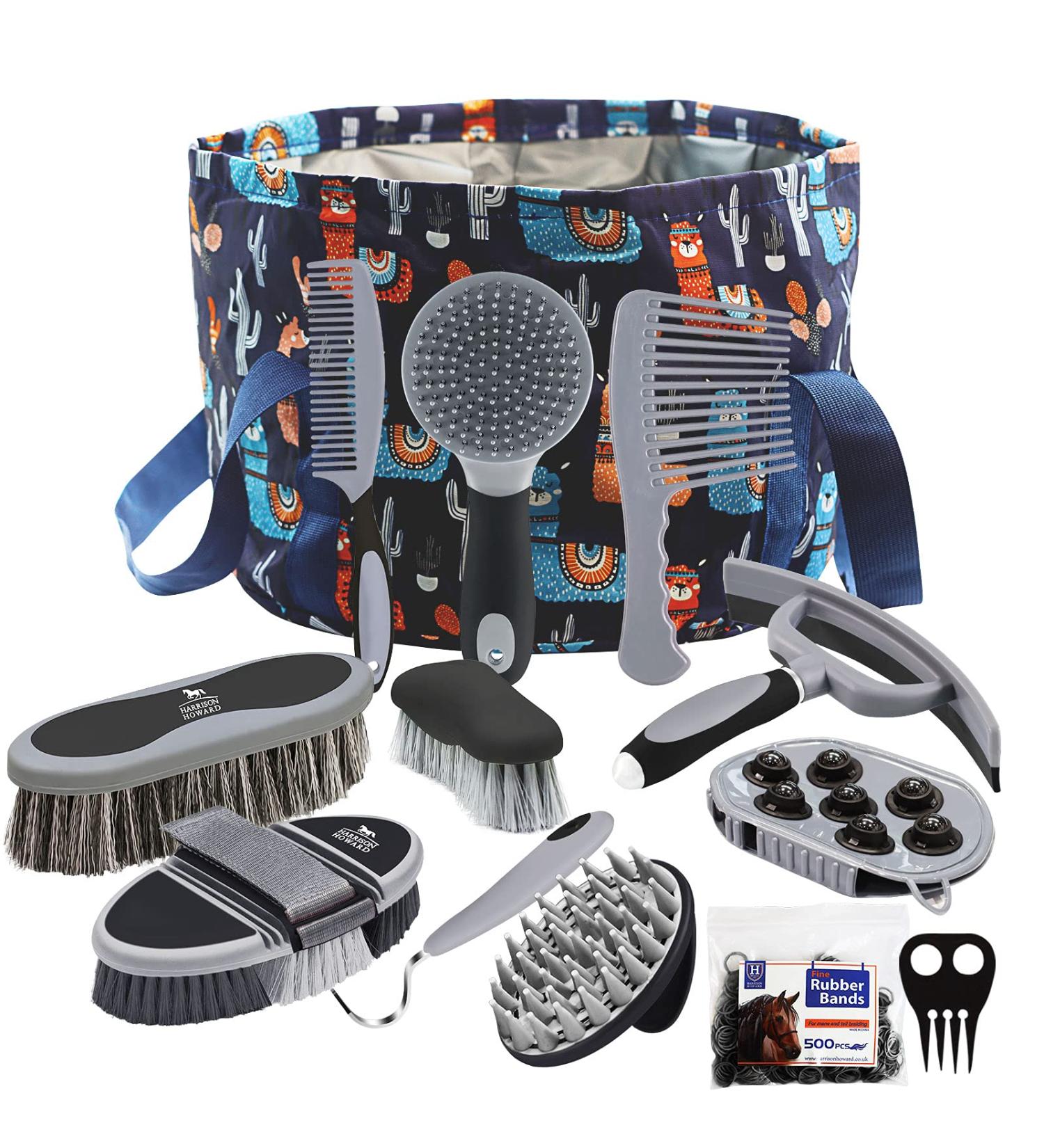 Harrison Howard Horse Grooming Kit 11-Piece Equine Care Series-Dark Charcoal - Buy Online on GoSupps.com
