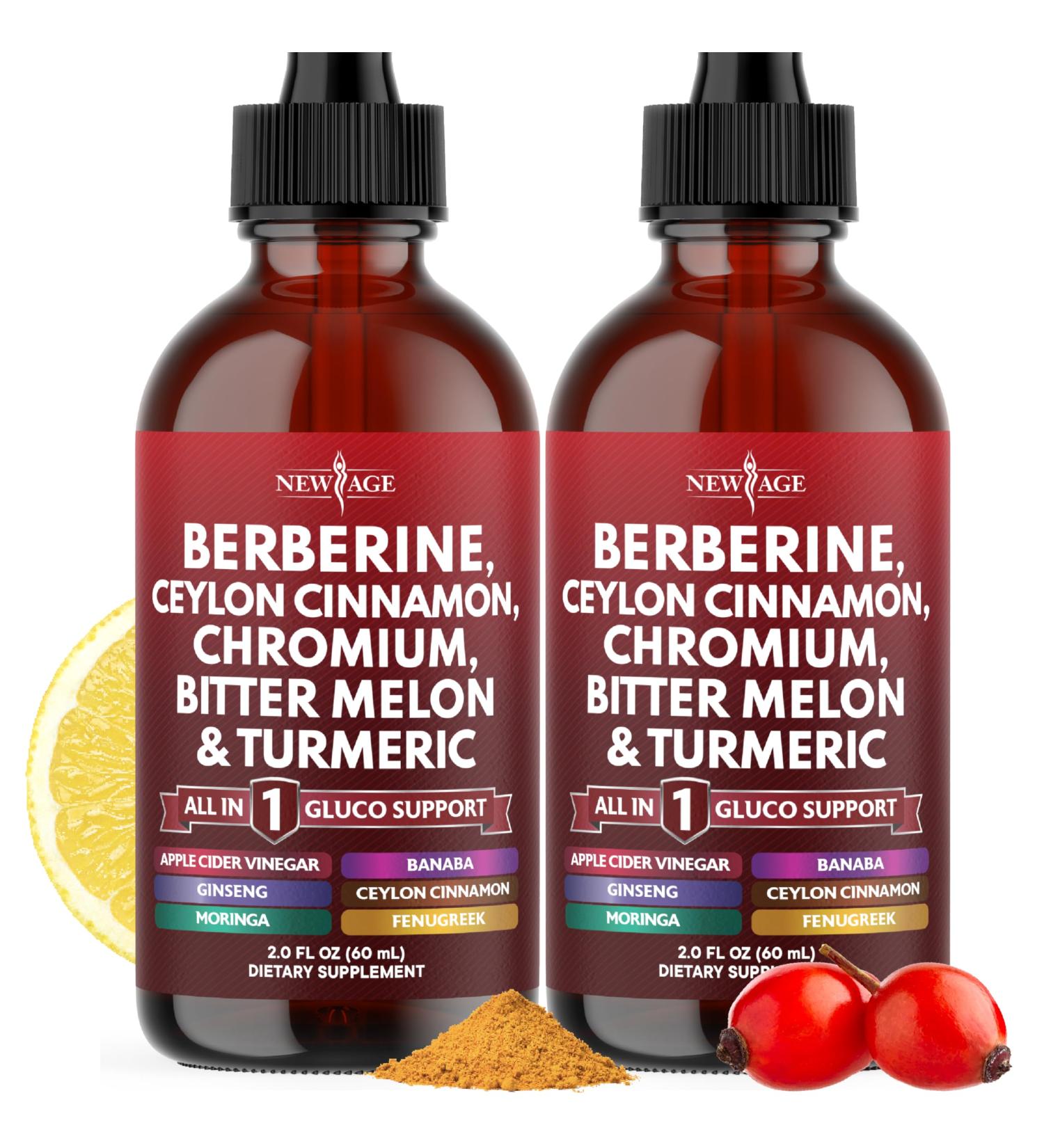 Berberine with Ceylon Cinnamon Supplement Liquid Drops + Bitter Melon Extract Glucomannan Gymnema Chromium Turmeric Panax Ginseng Moringa- 4 OZ 2 Fl Oz (Pack of 2) - Buy Online on GoSupps.com