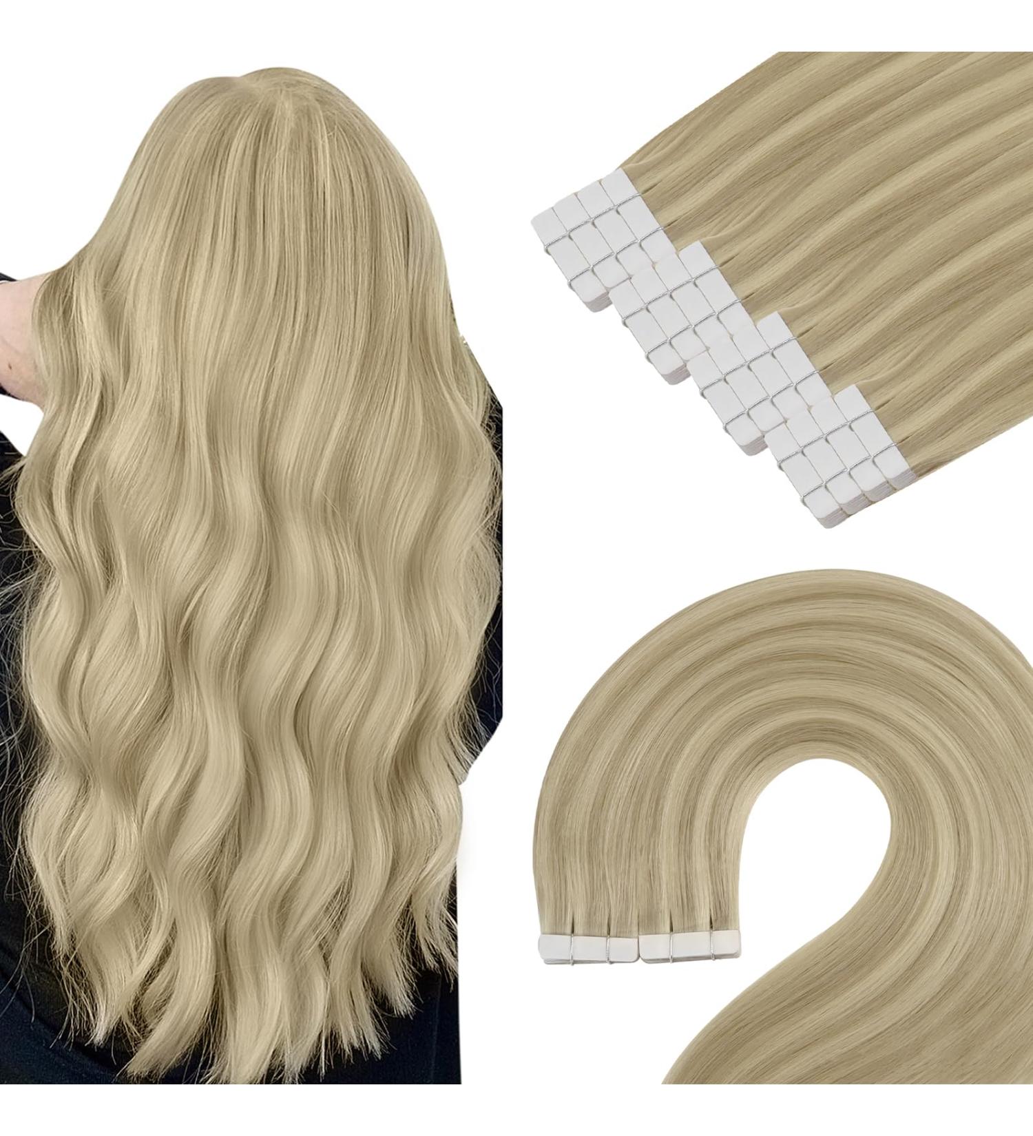 Youngsee Tape In Extensions - Real Hair Blond & Gold Highlights | Invisible Skin Weft | 35cm | 50g | #16/25 & #P16/22 - Buy Online on GoSupps.com