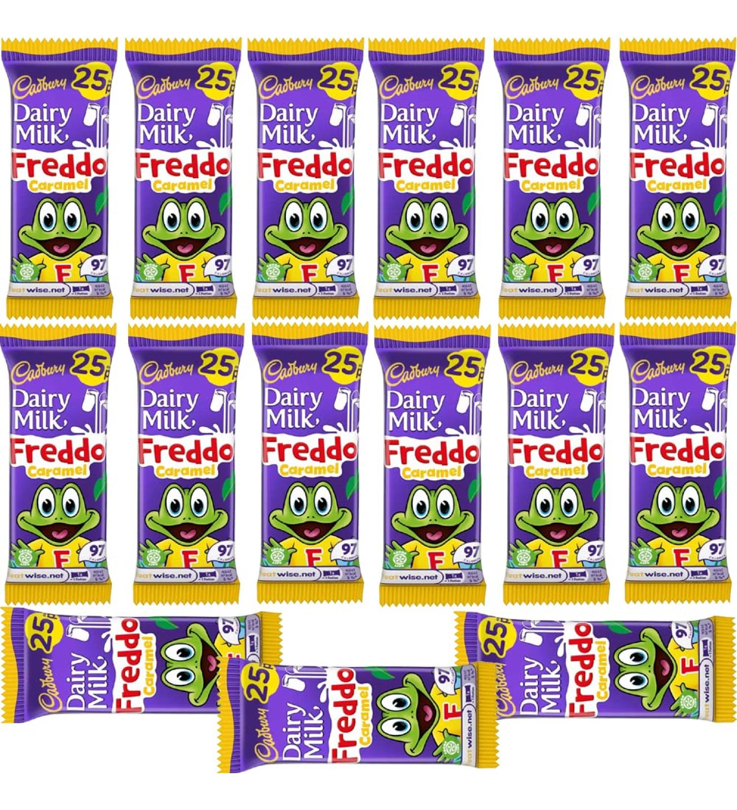 Dairy Milk Freddo Caramel Chocolate 15 x 19.5g Bars - 97 calories per bar - little frog-shaped bar - Buy Online on GoSupps.com