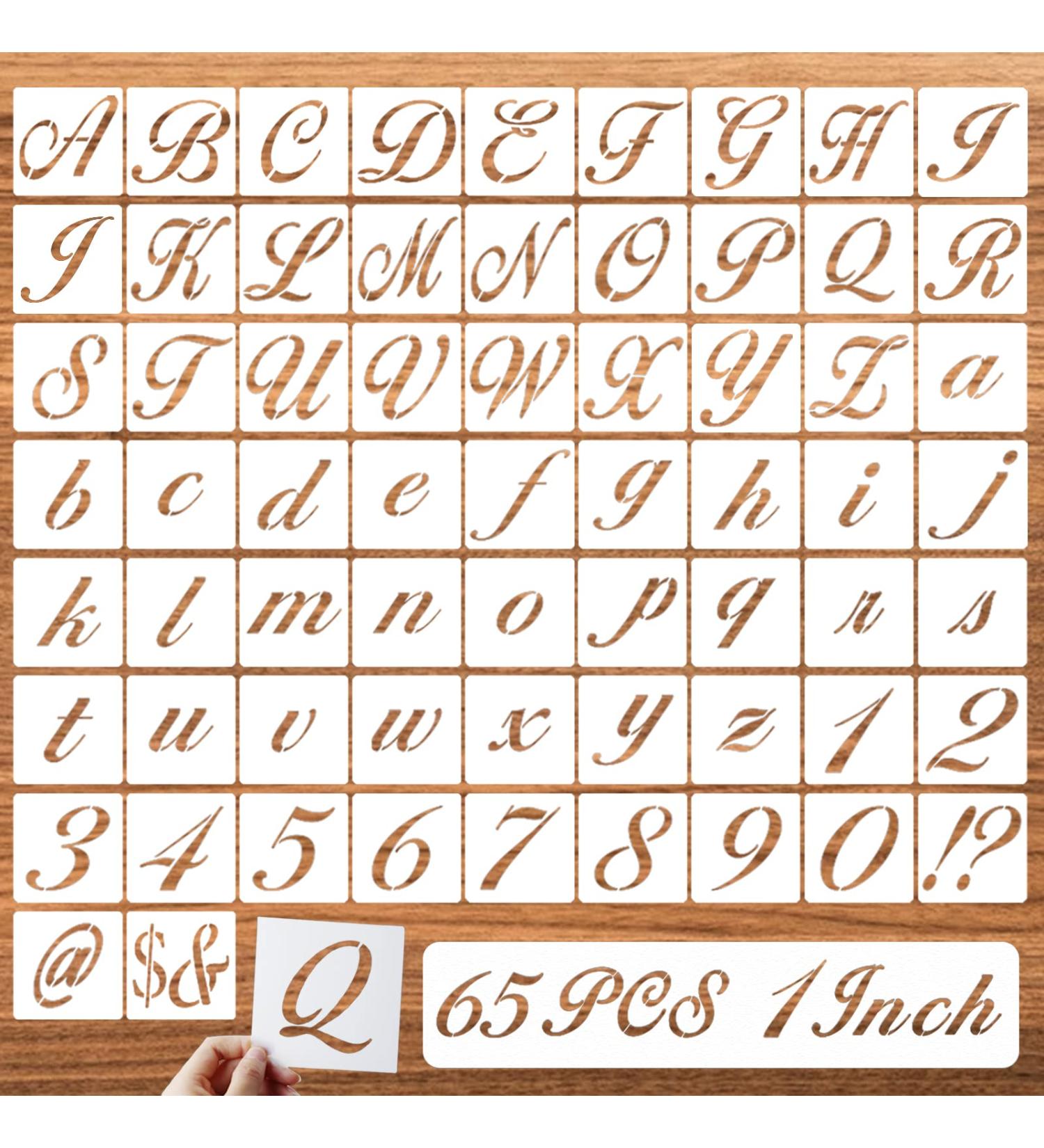 DZXCYZ 1 Inch Letter Symbol Stencils - 65 Pcs Alphabet Drawing Templates for Painting on Wood - Large Font, Cursive Letters, Numbers & Signs - Reusable Plastic Stencils for Art Crafts - Buy Online on GoSupps.com