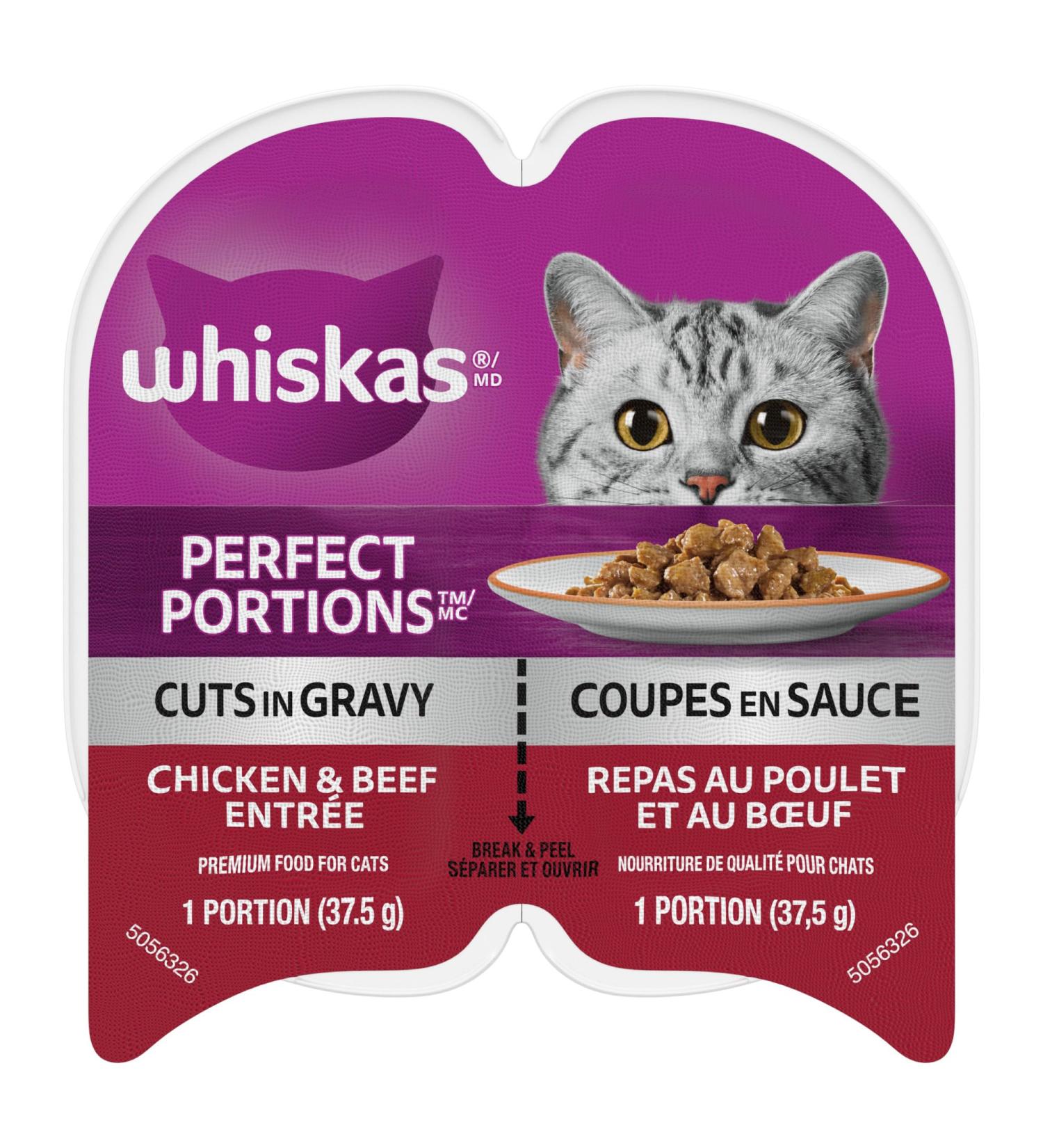WHISKAS Perfect Portions Wet Cat Food Cuts in Gravy - Chicken & Beef Entr e 75g (24 Pack) Cuts in Gravy Chicken & Beef Entr e 75 g (Pack of 24) - Buy Online on GoSupps.com