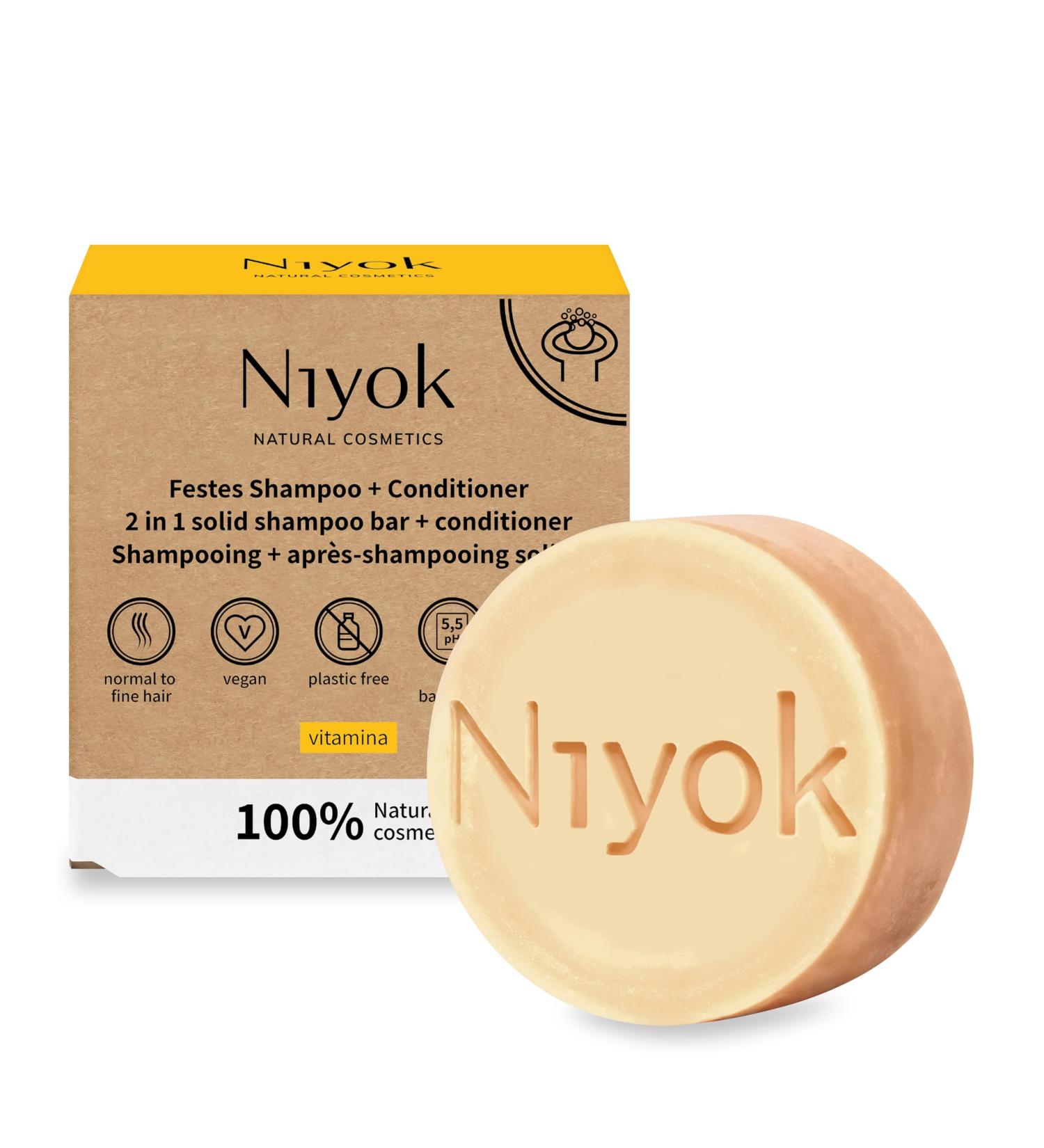 NIYOK 2-in-1 Solid Shampoo & Conditioner Vitamina - Vegan Plastic-Free 100% Natural | Sustainable Hair Care (80g) - Buy Online on GoSupps.com