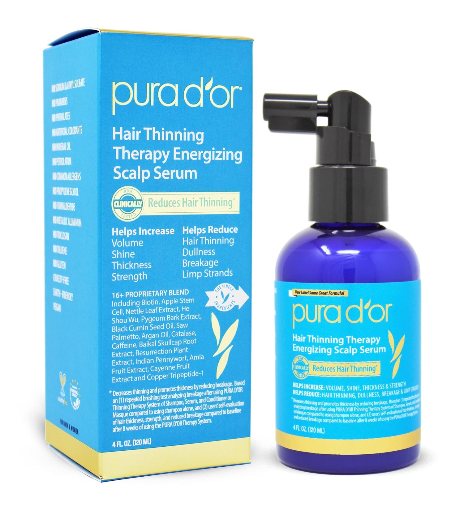 Pura D'or Hair Thinning Therapy Scalp Serum - 4 fl oz | Energizing Hair Growth Formula - Buy Online on GoSupps.com