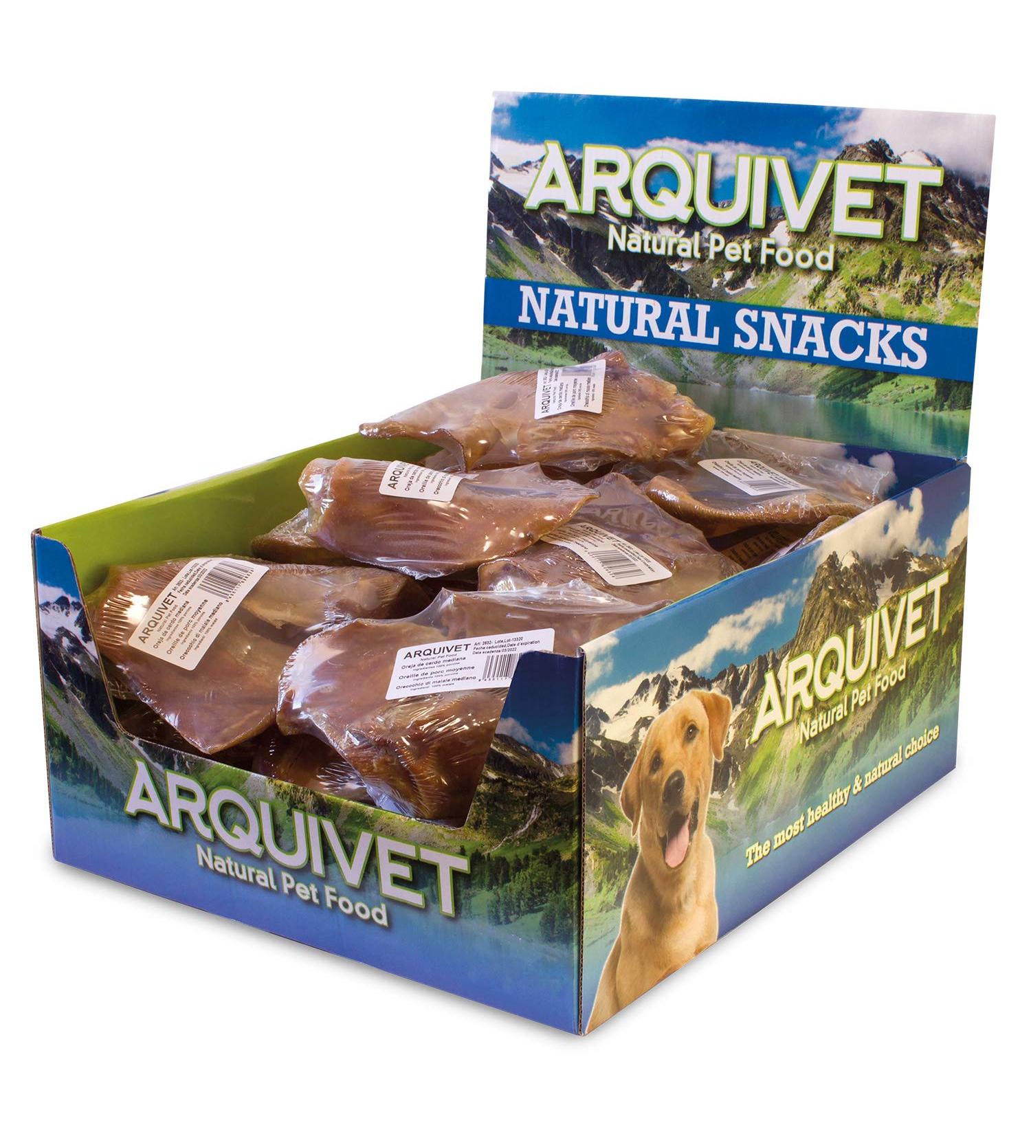 Arquivet Medium Pig Ear for Dogs - Full Box 20 Shrink Wrapped Units - Natural Snacks for Dogs - Chuches Prizes Rewards Treats Canine Trinkets - Buy Online on GoSupps.com