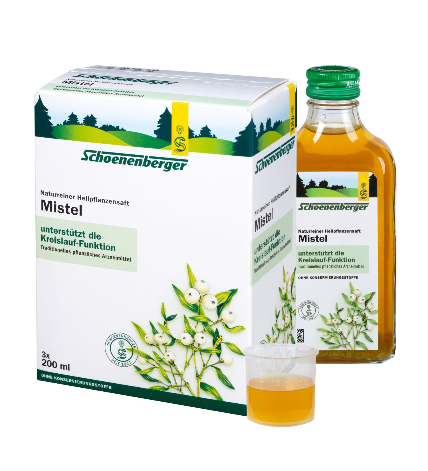 Schoenenberger Mistle Medicinal Plant Juice - 3x200ml Glass Bottles | Supports Circulatory Function | International Shipping Available - Buy Online on GoSupps.com