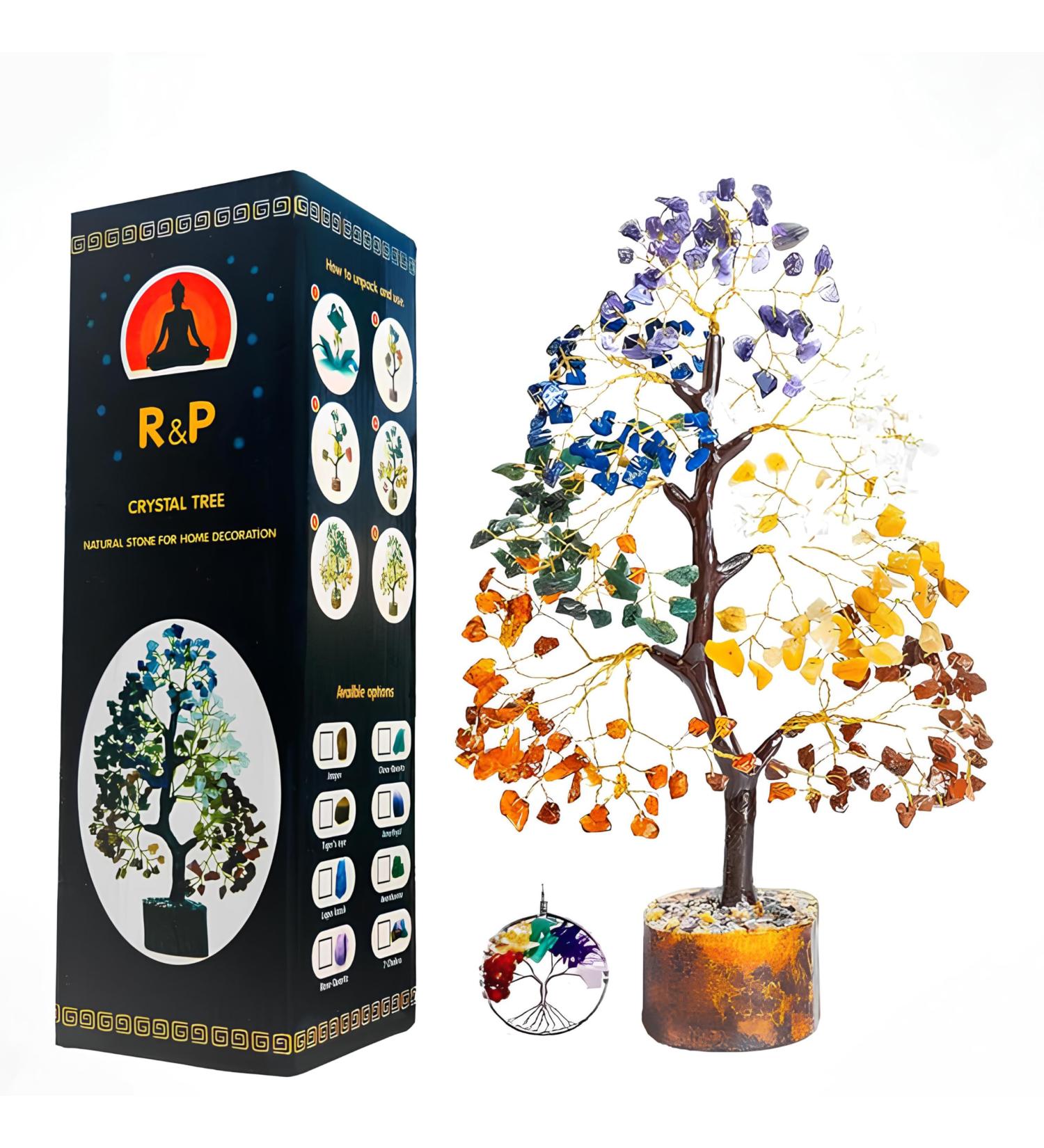 R&P Tree Crystal Seven Chakra Gemstone Feng Shui Figure - 30 cm Bonsai for Wealth Happiness Healing & Balance - Unique Reiki Crystals Decoration & Ornament Gift - Buy Online on GoSupps.com