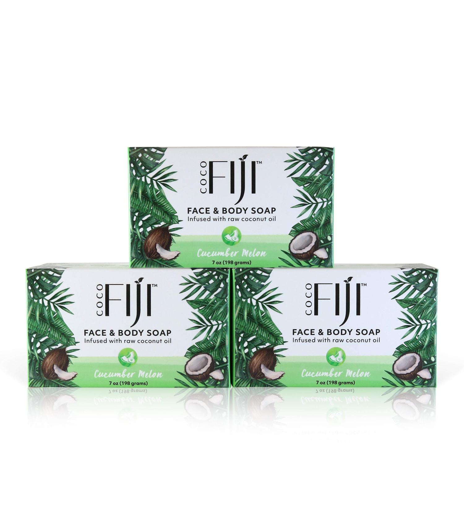 Coco Fiji Organic Coconut Oil Cucumber Melon Soap Bar for Face and Body - 7 oz (Pack of 3) - Buy Online on GoSupps.com