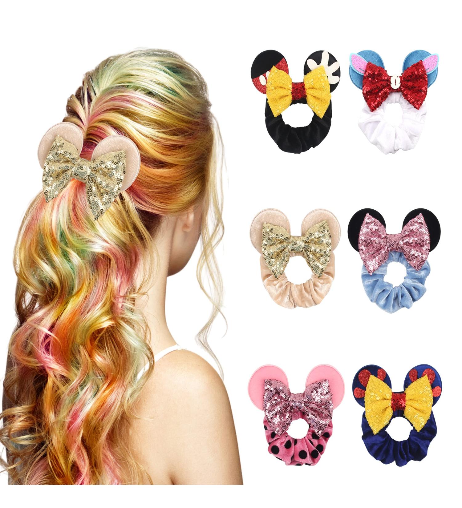 6 Pack Mouse Ears Hair Bows Scrunchies - Velvet Sparkle Sequin Hair Accessories for Kids and Adults - Perfect for Cosplay, Vacation, Party - Style 1 - Buy Online on GoSupps.com