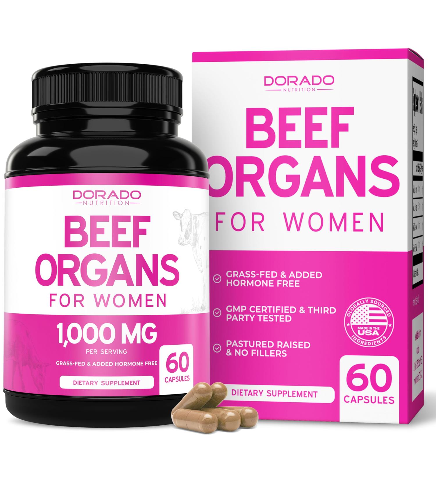 Beef Organ Supplement for Women - Grass Fed Beef Liver Heart Kidney & Uterus 1000mg Per Serving - Support Women's Energy & Overall Health - Third Party Tested & Non GMO - USA Made (60 Capsules) 60 Count (Pack of 1) - Buy Online on GoSupps.com