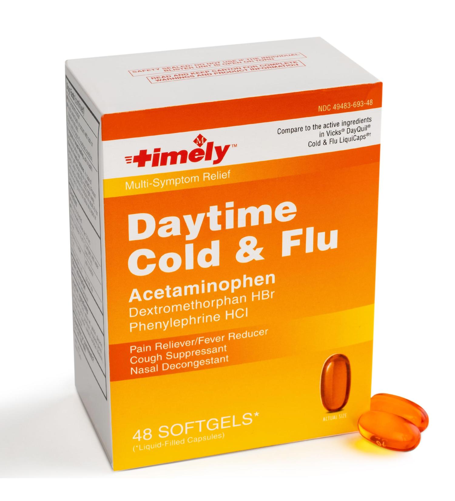 Buy TIME-CAP LABS Timely Daytime Cold & Flu Medicine - 48 Softgels Vicks DayQuil Comparisons Cough Suppressant Nasal Decongestant Pain Reliever - Fast International Shipping - Buy Online on GoSupps.com