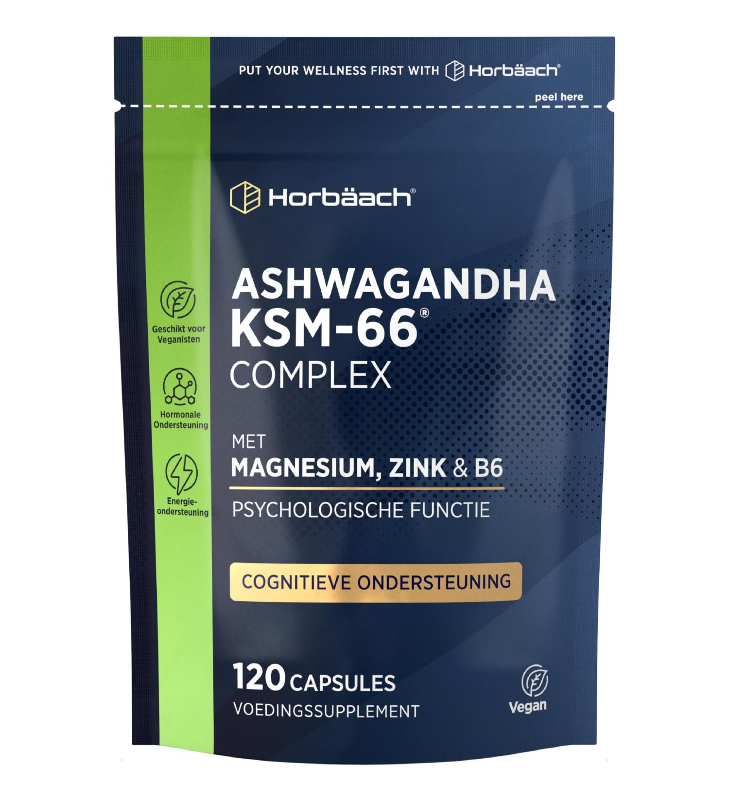Ashwagandha KSM66 Magnesium Zinc & B6 Complex 120 Vegan Capsules 1000mg Ashwagandha Extract High Strength from Horbaach - Buy Online on GoSupps.com
