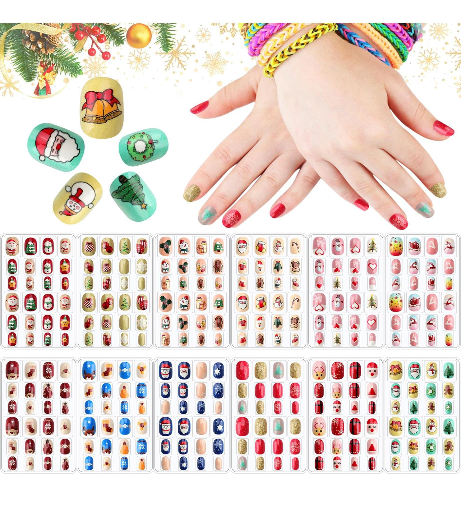 Kalolary 288PC Christmas Press-On Nails for Kids | Fun 3D Santa Snowman Tree Designs | Holiday Nail Art Decoration - Buy Online on GoSupps.com