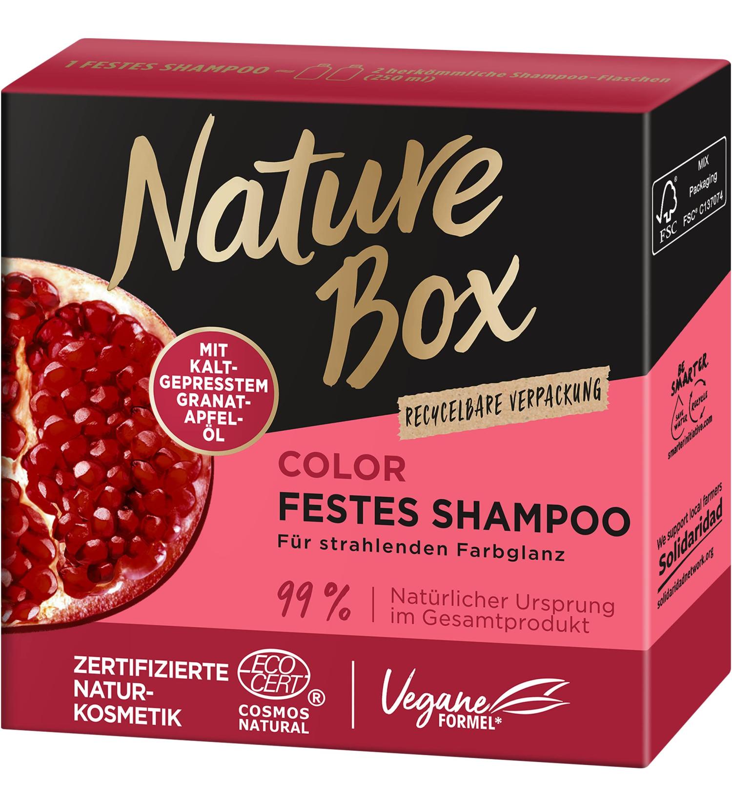 Nature Box Nature Box Color Solid Shampoo (85g) for dyed highlighted and dyed hair with pomegranate oil for long-lasting color protection recyclable packaging