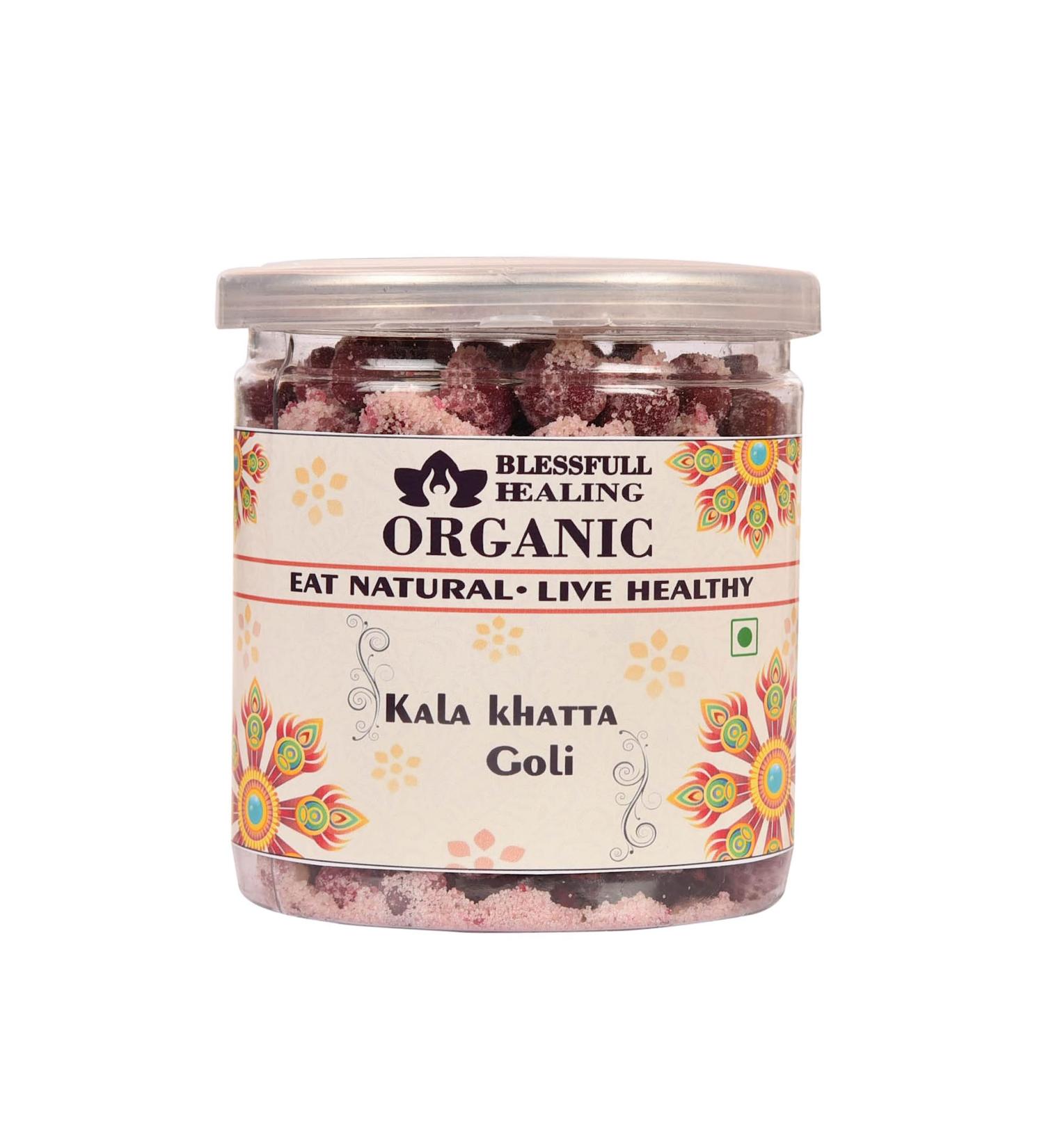 Blessfull Healing Organic Kala Khatta Goli 300 Gram Airtight Container (Packing May Vary)