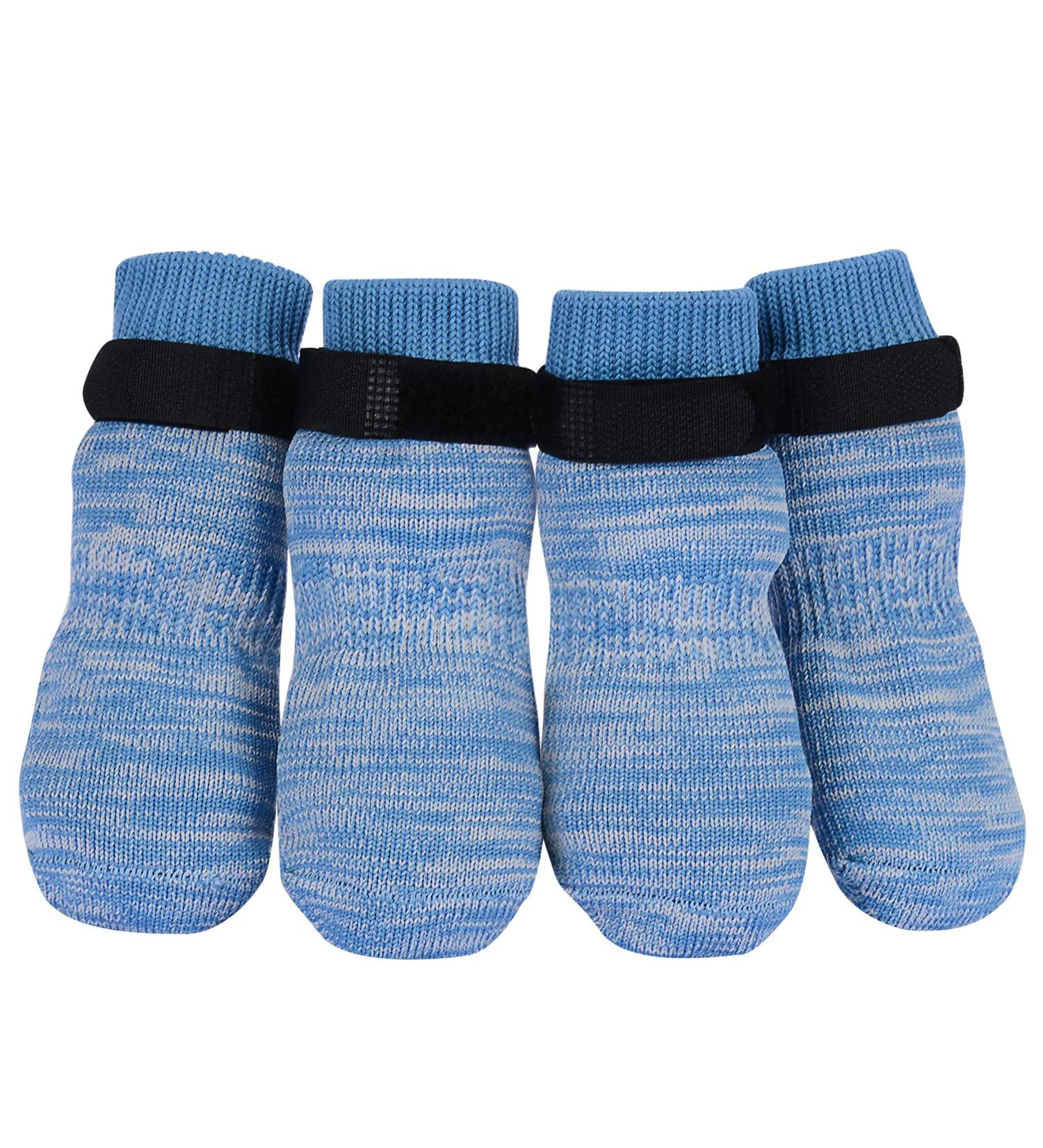 Petloft Anti-Slip Dog Socks - 4 Pack Indoor Slide-Resistant Socks for Small & Medium Dogs Cats Puppies | Adjustable Fastening Tape | Light Blue Paw M - Buy Online on GoSupps.com
