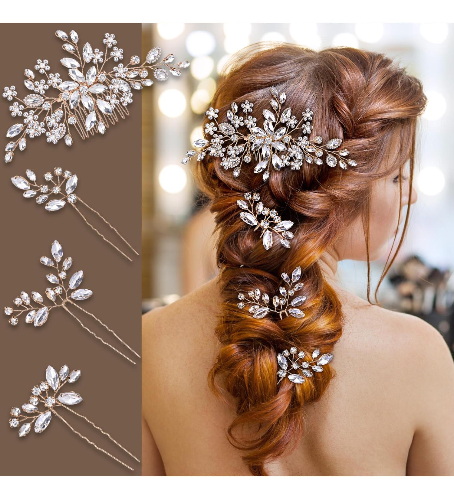 Hair Comb Pearl Bridal Hair Piece Hair Accessories for Women and Girls (Gold) - Buy Online on GoSupps.com