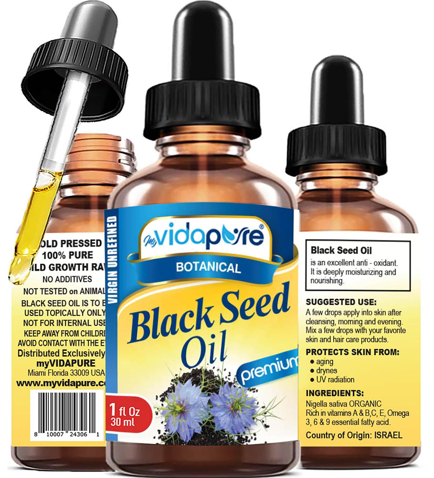 MYVIDAPURE BLACK SEED OIL 100% Natural Pure VIRGIN UNREFINED Undiluted Cold Pressed Carrier Oil for Face Skin Hair Lip Care (1 Fl Oz) 1 Fl Oz (Pack of 1) - Buy Online on GoSupps.com