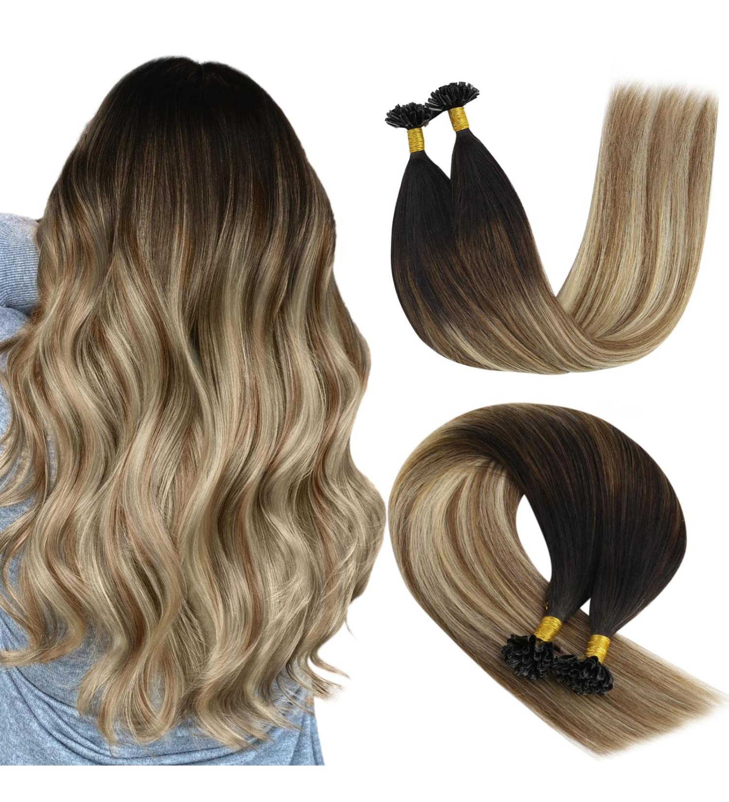 Youngsee 40cm Real Hair U Tip Extensions - Balayage Brown & Blonde Bonding - 50g Keratin U Tip Hair Extensions #2/6/24 - Buy Online on GoSupps.com