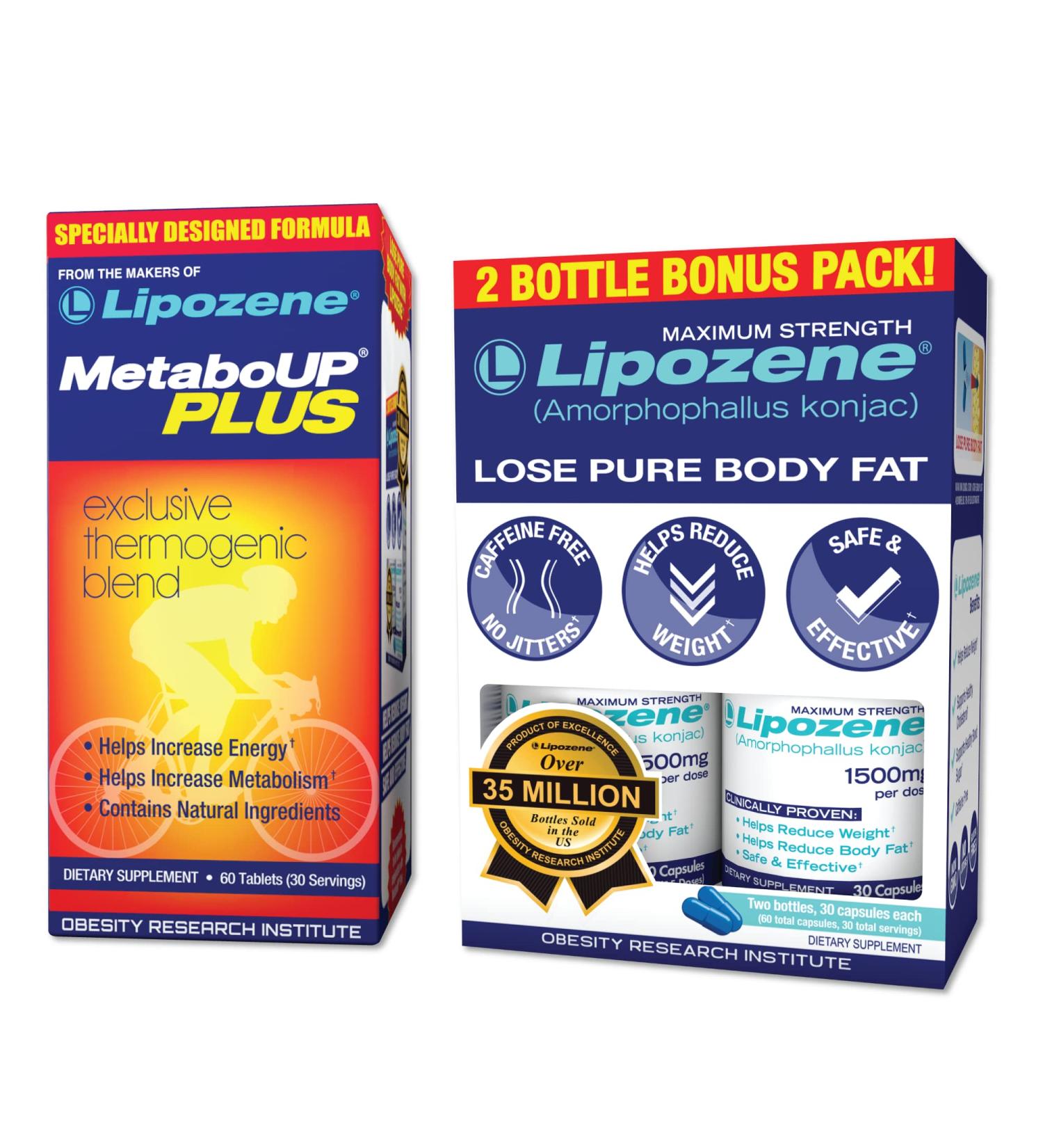 Lipozene Weight Loss Pills Double Pack + MetaboUp Plus Thermogenic Supplement - Appetite Suppressant - Buy Online on GoSupps.com