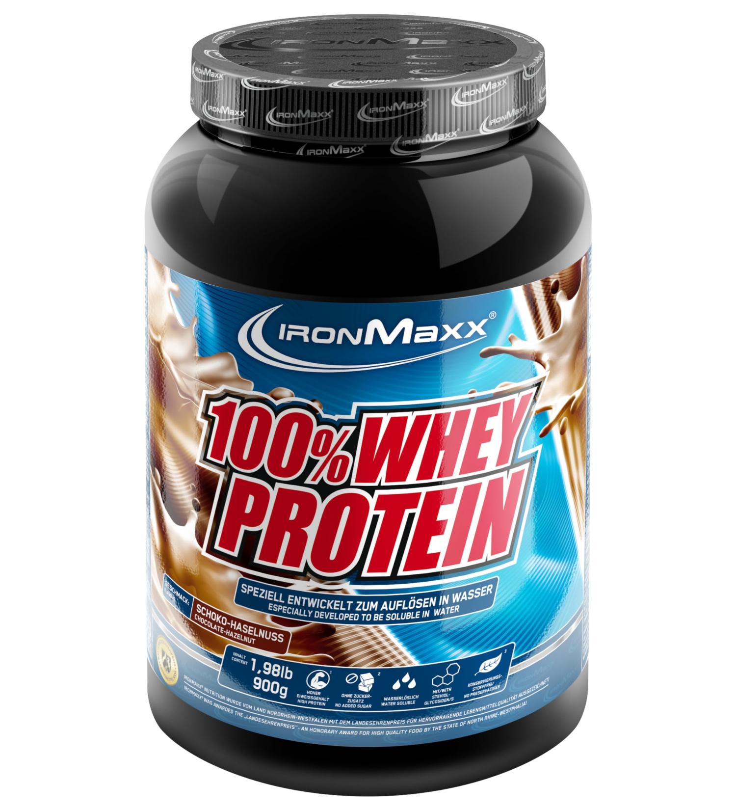 Buy Ironmaxx 100% Whey Protein Powder - Chocolate Hazelnut 900g | Low Sugar Water-Soluble Protein | Multiple Flavors Available | International Shipping - Buy Online on GoSupps.com