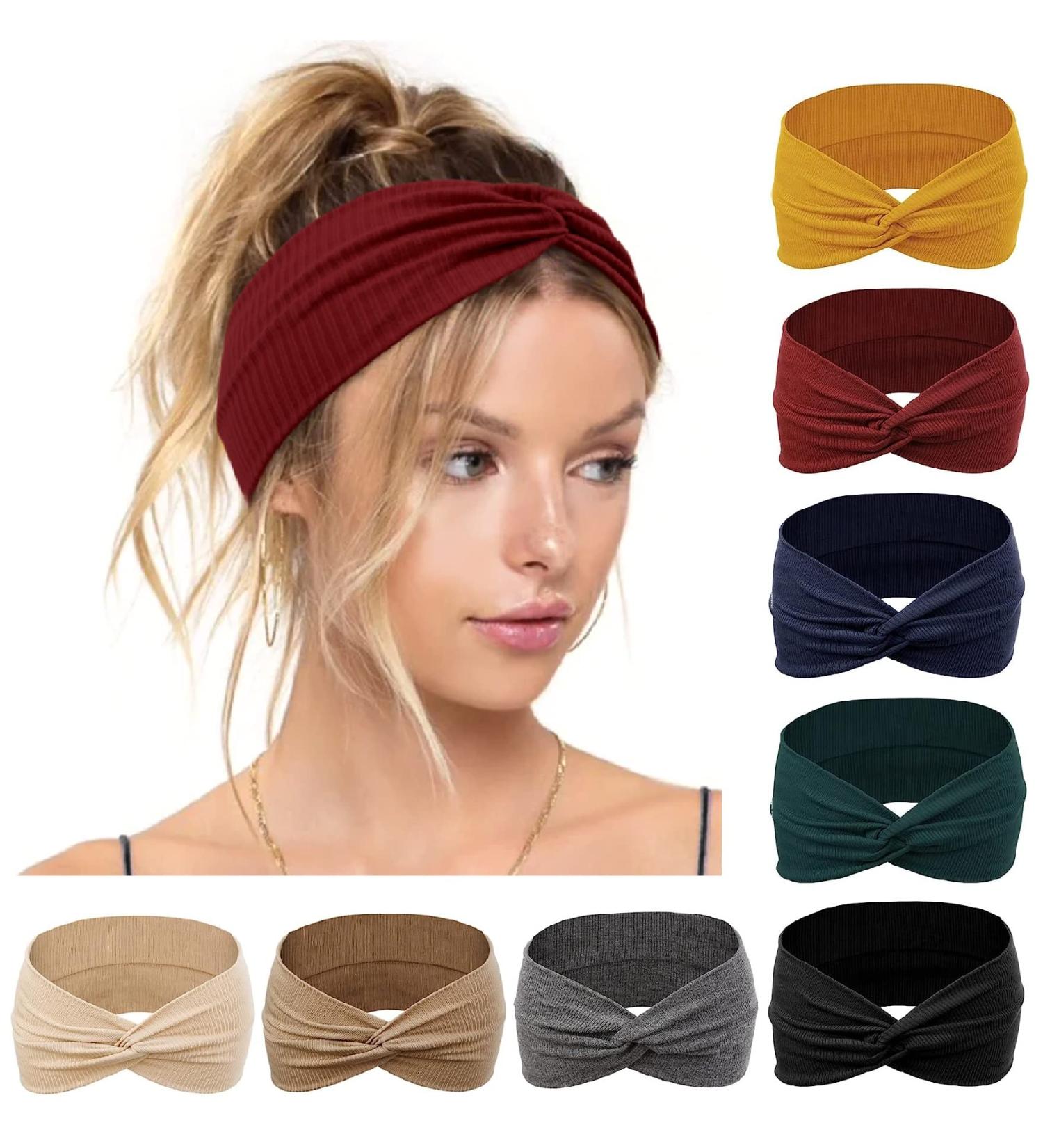 Huachi Women's Fashion Knotted Headbands - Non Slip Boho Hair Bands | Wide Turban Style | Cute Solid Colors - Soft & Stretchy Hair Accessories - Buy Online on GoSupps.com