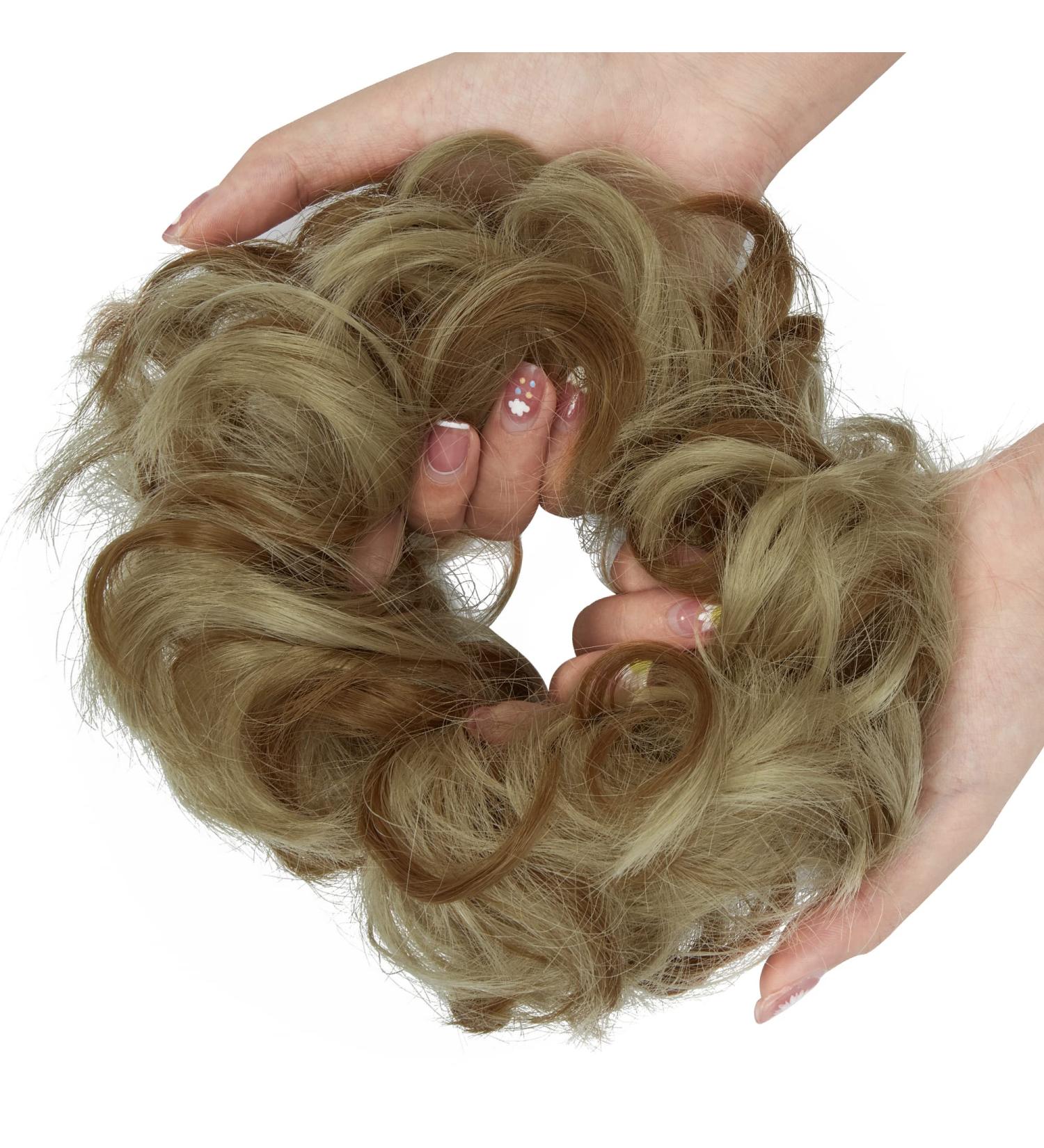 Curly Messy Bun Hair Piece Scrunchie Extension | Ash Blonde Mix Ginger | Updo Hairpiece for Women | Synthetic Chignon Ponytail Accessory - Buy Online on GoSupps.com