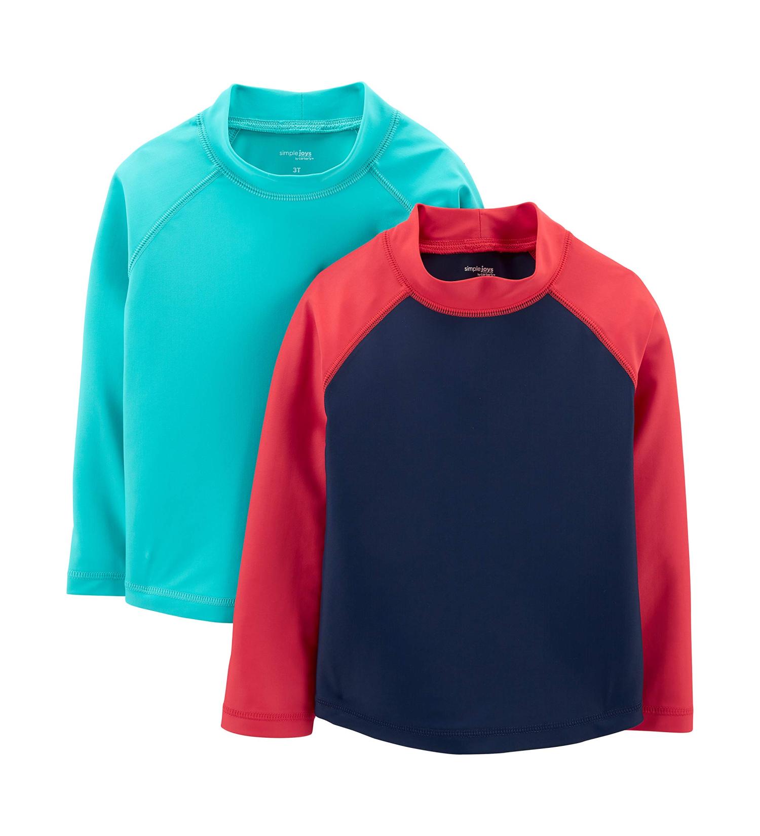 Simple Joys by Carter's Baby Boys' Rash Guard Shirt 2 Pack - UV Protection Swimwear for Ages 4 - Blue/Red - Buy Online on GoSupps.com