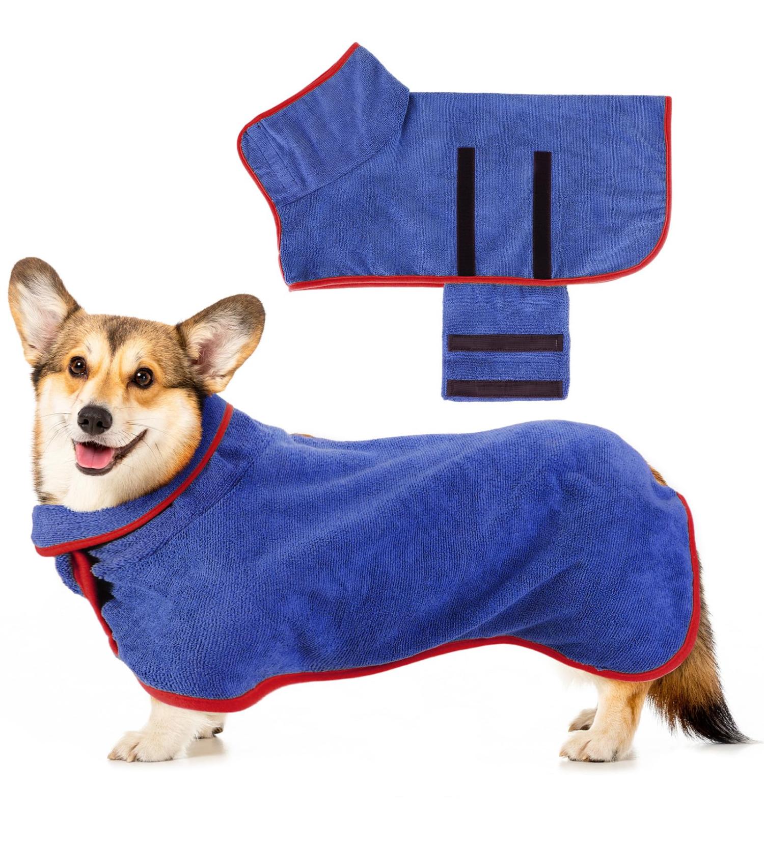 Jostift Microfiber Dog Bathrobe - Absorbent Quick-Drying Bath Towel for Small & Large Dogs | Adjustable Straps (Blue-S) - Buy Online on GoSupps.com