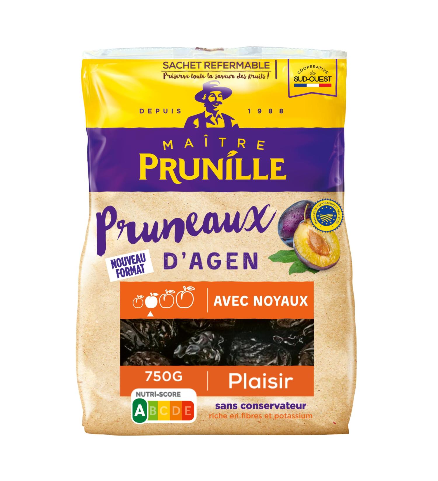 MAÎTRE PRUNILLE - Agen Prunes With Stones - Pleasure Dried Fruit - Size 33/44 - Rich In Fiber And Potassium - Facilitates Dig
