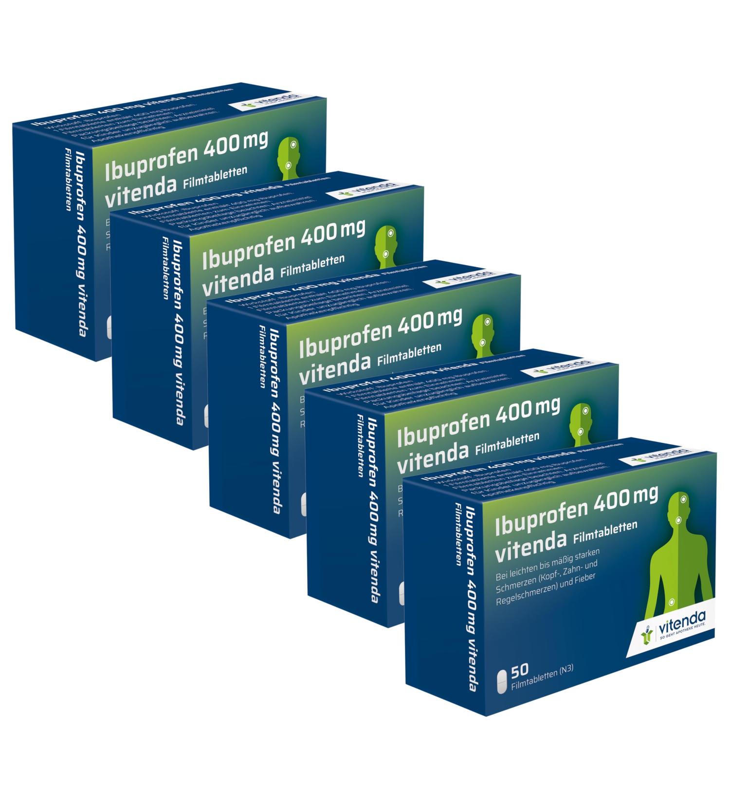 Buy Vitenda Ibuprofen 400mg - 5x50pcs for Pain Relief & Fever - Fast International Shipping - Buy Online on GoSupps.com
