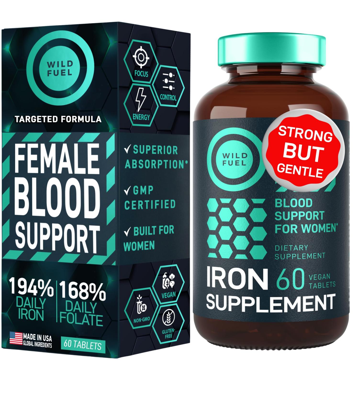 Iron Supplement for Women with Folic Acid - 35 mg Blood Builder Ferrous Sulfate Folic Acid 400 mcg - Iron Pills for Women with Anemia & Pregnancy Support - 60 Gluten-Free Vegan Vitamin Tablets 60 Count (Pack of 1) - Buy Online on GoSupps.com