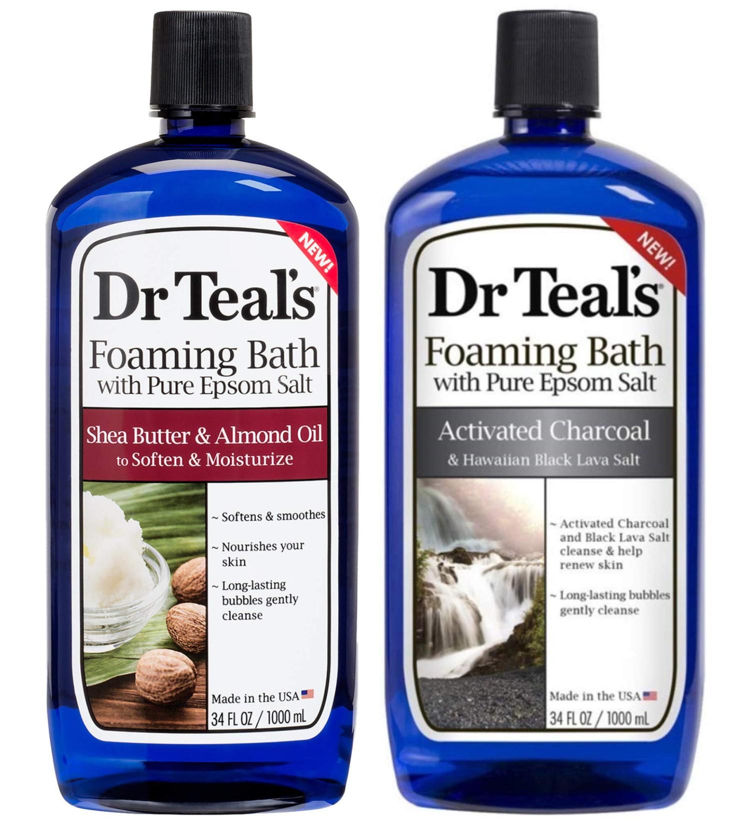 Dr Teal's Foaming Bath Combo Pack - Shea Butter & Almond Oil, Activated Charcoal with Hawaiian Black Lava Salt (68 fl oz) - Buy Online on GoSupps.com