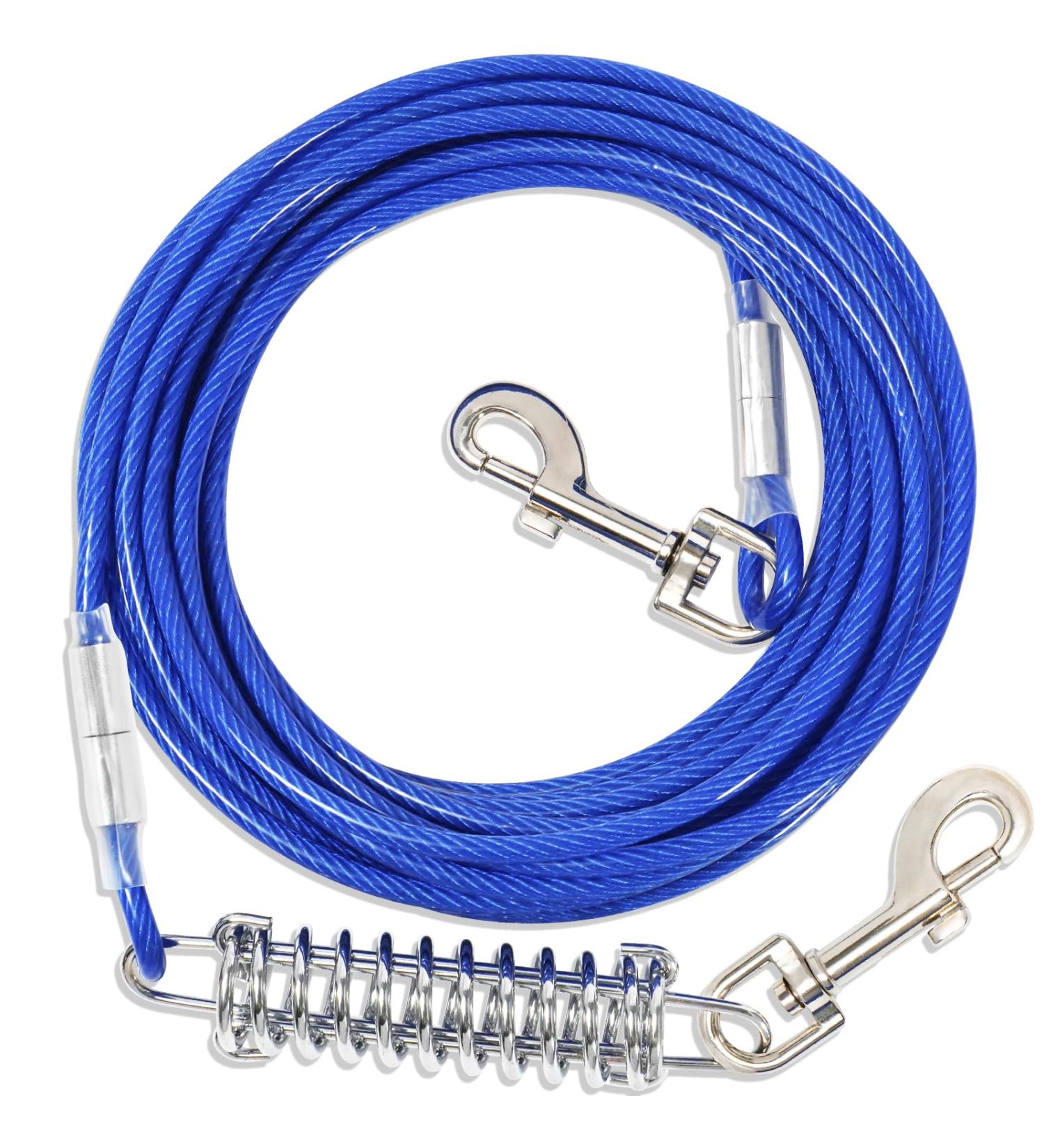 Yard Leash for Dogs - Shock Absorbing 3-15m Tie Out Cable - Durable Blue Dog Leash for Safe Outdoor Use - Buy Online on GoSupps.com