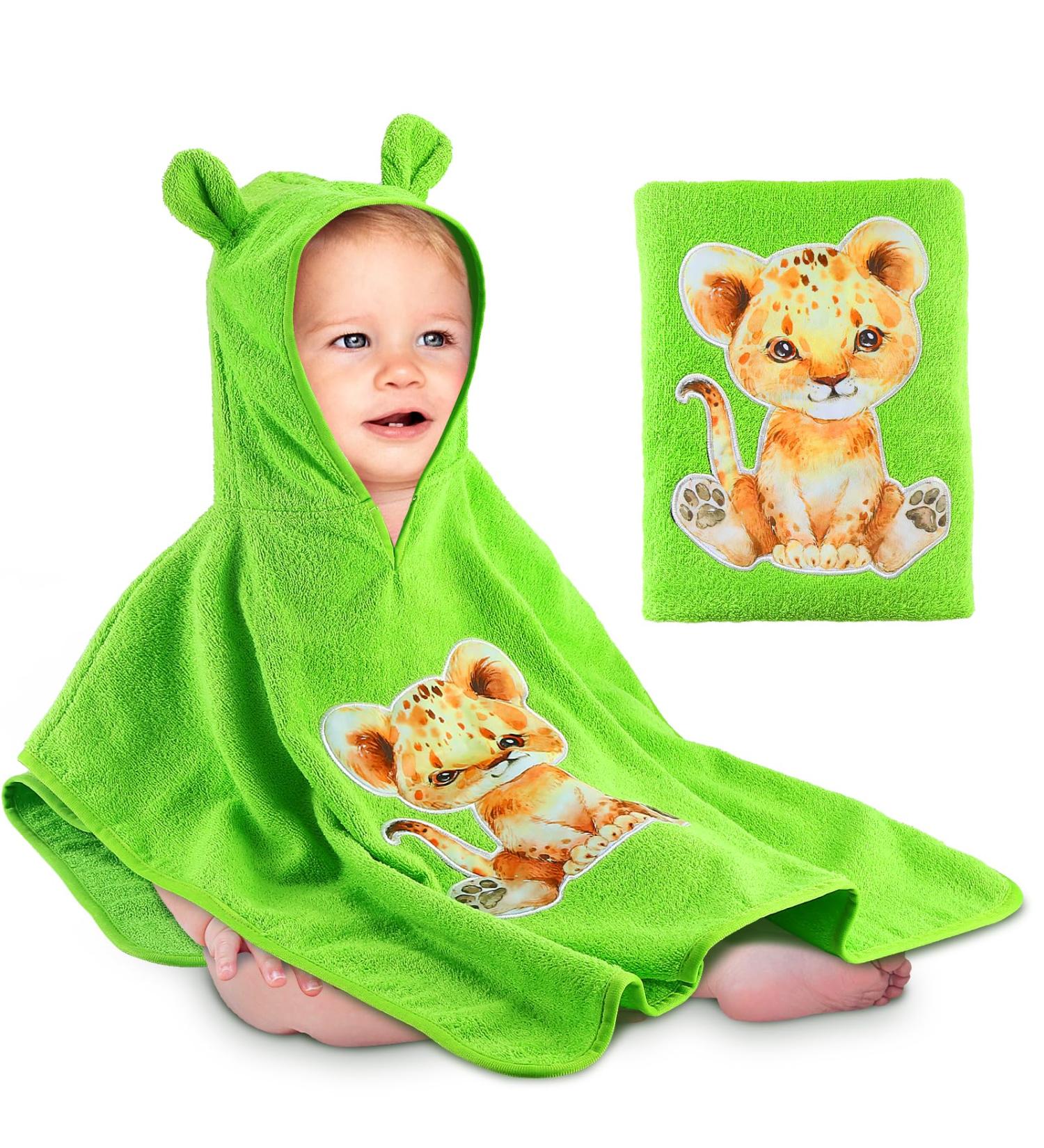 Yosemy 100% Cotton Hooded Towel for Babies - Soft Absorbent Bathing Poncho for 0-3 Years - Lion Green - Buy Online on GoSupps.com