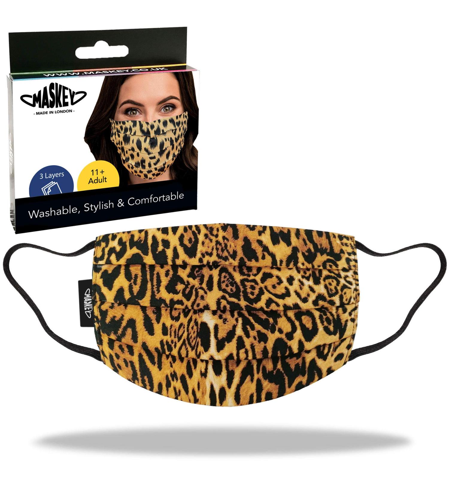 Washable Leopard Print Face Mask | 3 Layers Blended Cotton | Made in UK | London | Washable 100+ Times - Buy Online on GoSupps.com
