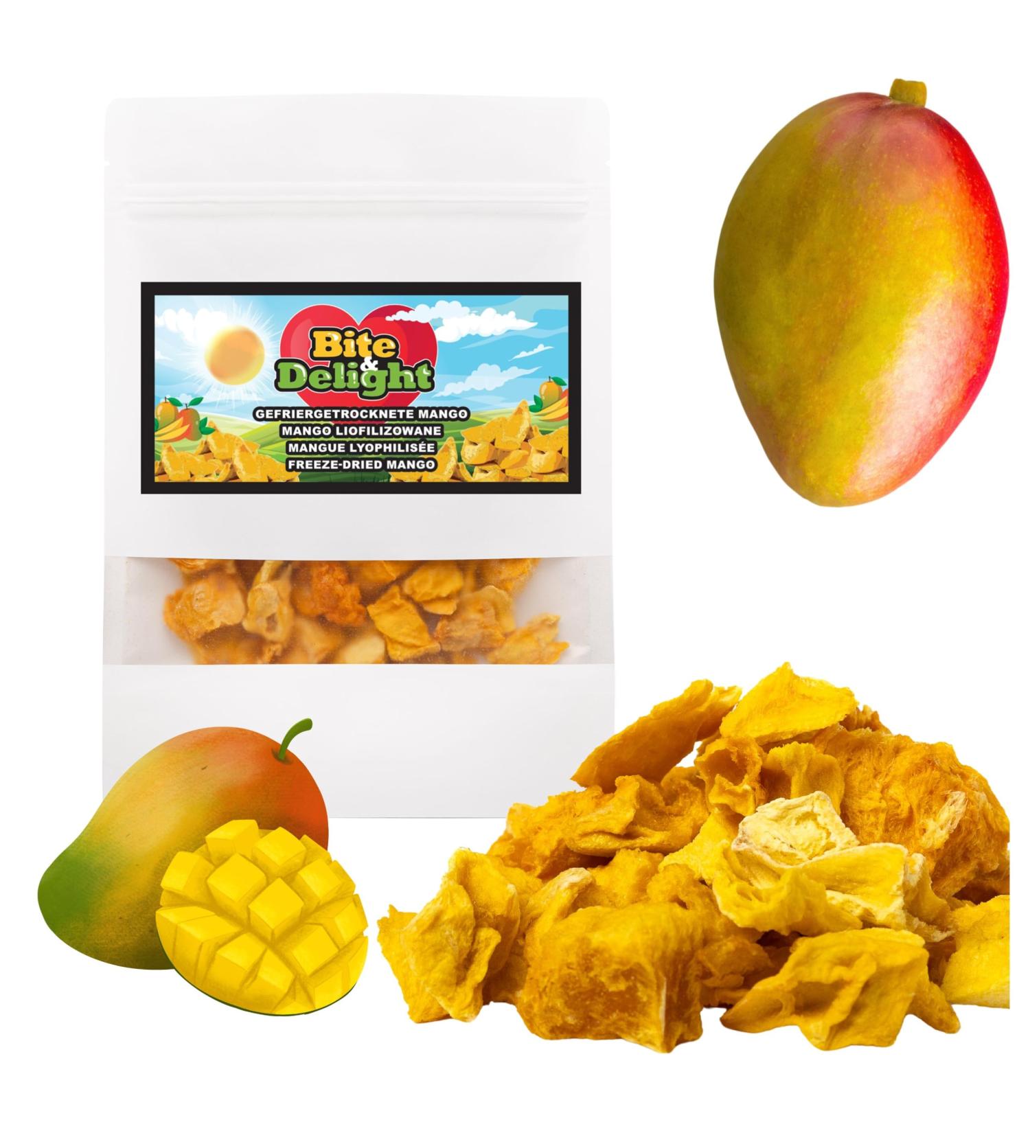 Bite & Delight 100g Freeze Dried Mango Healthy Snack Crunchy Natural No Added Sugar Ideal for Yogurts M sli and Smoothie Doypack - Buy Online on GoSupps.com