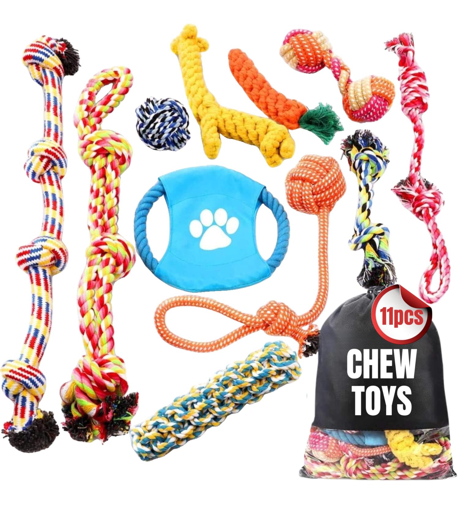 BoxaWay Large Tough Chew Toys for Aggressive Chewers Small & Large Breed Heavy Duty Dental Rope Toys Kit for Medium Dogs Knotted Indestructible Cotton Puppy Teething Chew Tug Toy Set of 11 11 Piece - Buy Online on GoSupps.com
