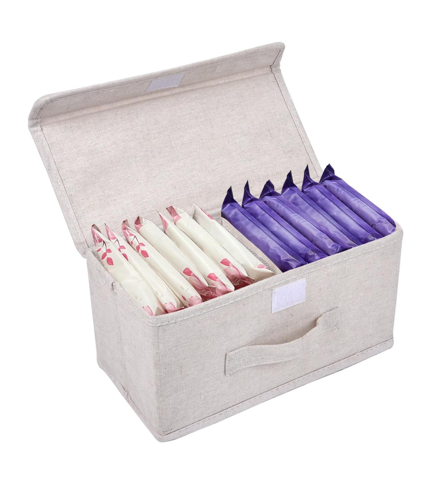 Chengfu Bathroom Pad Holder for Women | 2-Compartment Tampon & Pad Organizer | Stylish Fabric Storage Solution in White - Buy Online on GoSupps.com