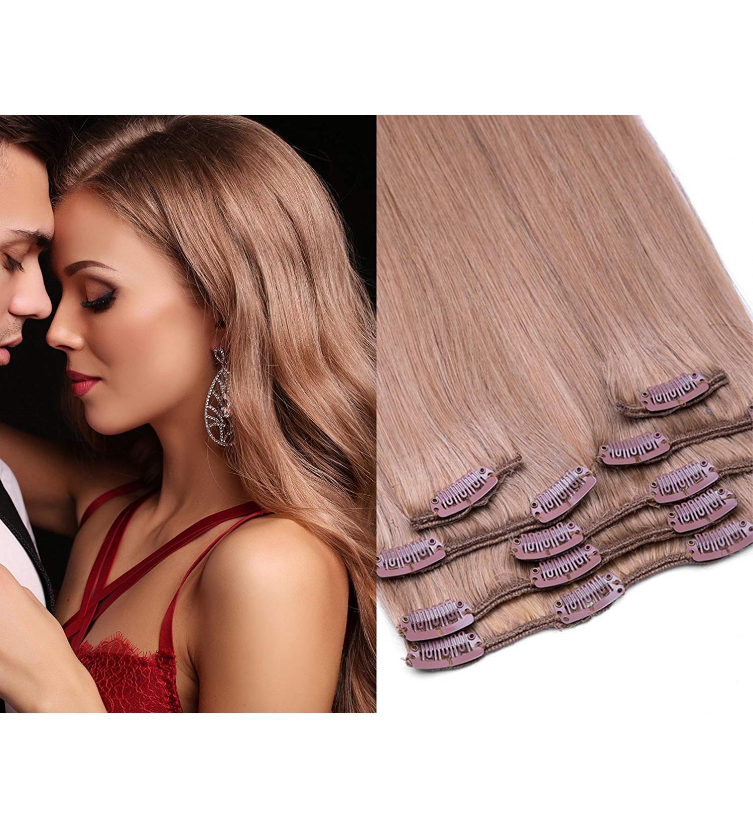 Clip In Hair Extensions Set - 100% Real Hair 7 Pieces 70g 55cm - #18 Dark Blonde - International Shipping - Buy Online on GoSupps.com