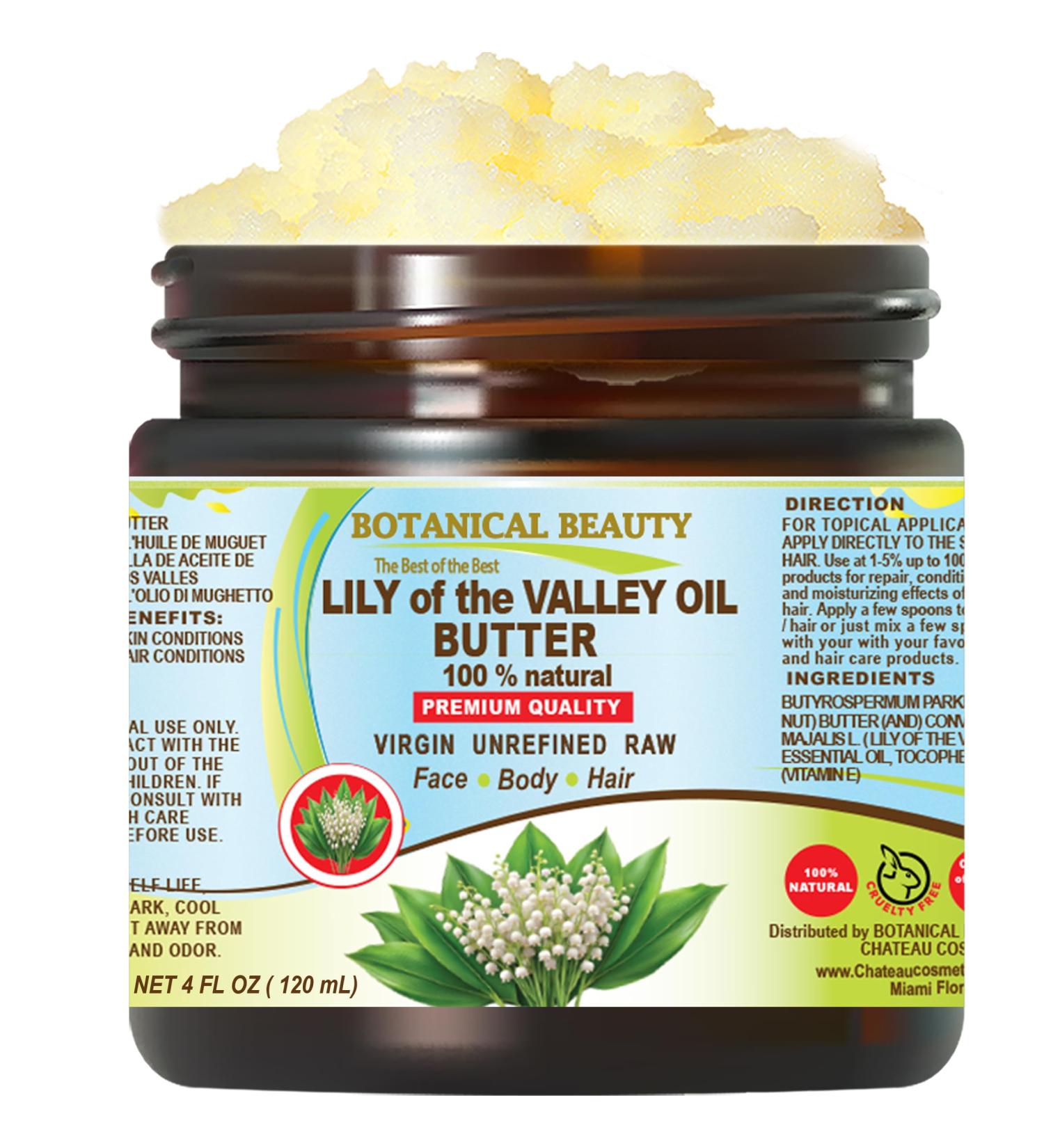 Botanical Beauty LILY OF THE VALLEY OIL BUTTER 100% Natural 4 Fl.oz.- 120 ml. Lily of the Valley Essential Oil in Shea Nut Butter for FACE SKIN BODY HAIR NAILS. Beauty Skin Moisturizer Oil Butter - Buy Online on GoSupps.com