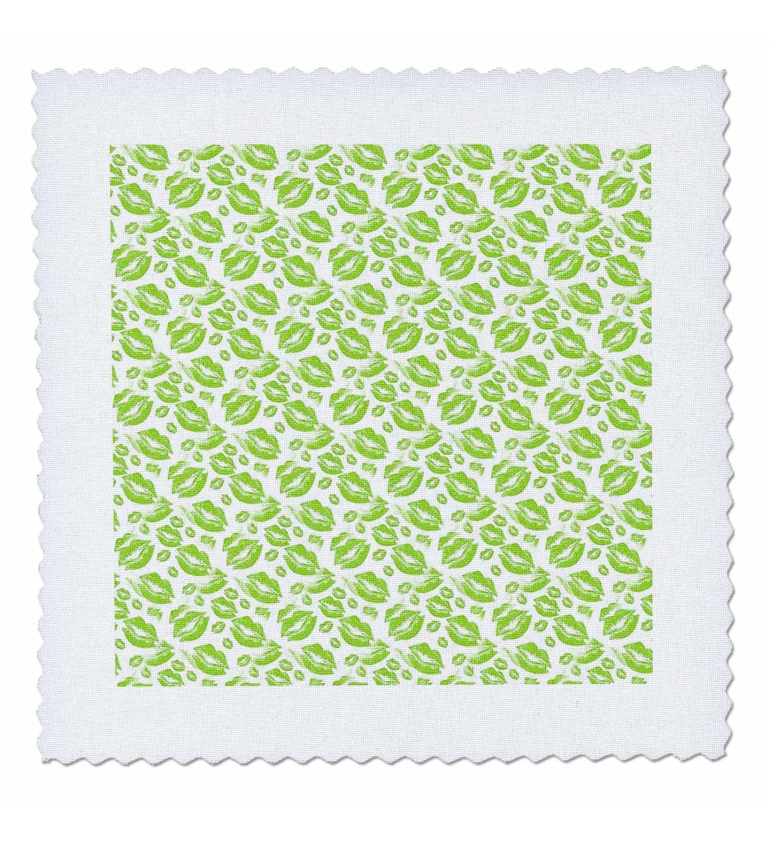 12x12 inch Quilt Square - Two Kisses Collided Lip Smacking Lime Colored Lips Pattern Pattern - Lipstick Kisses