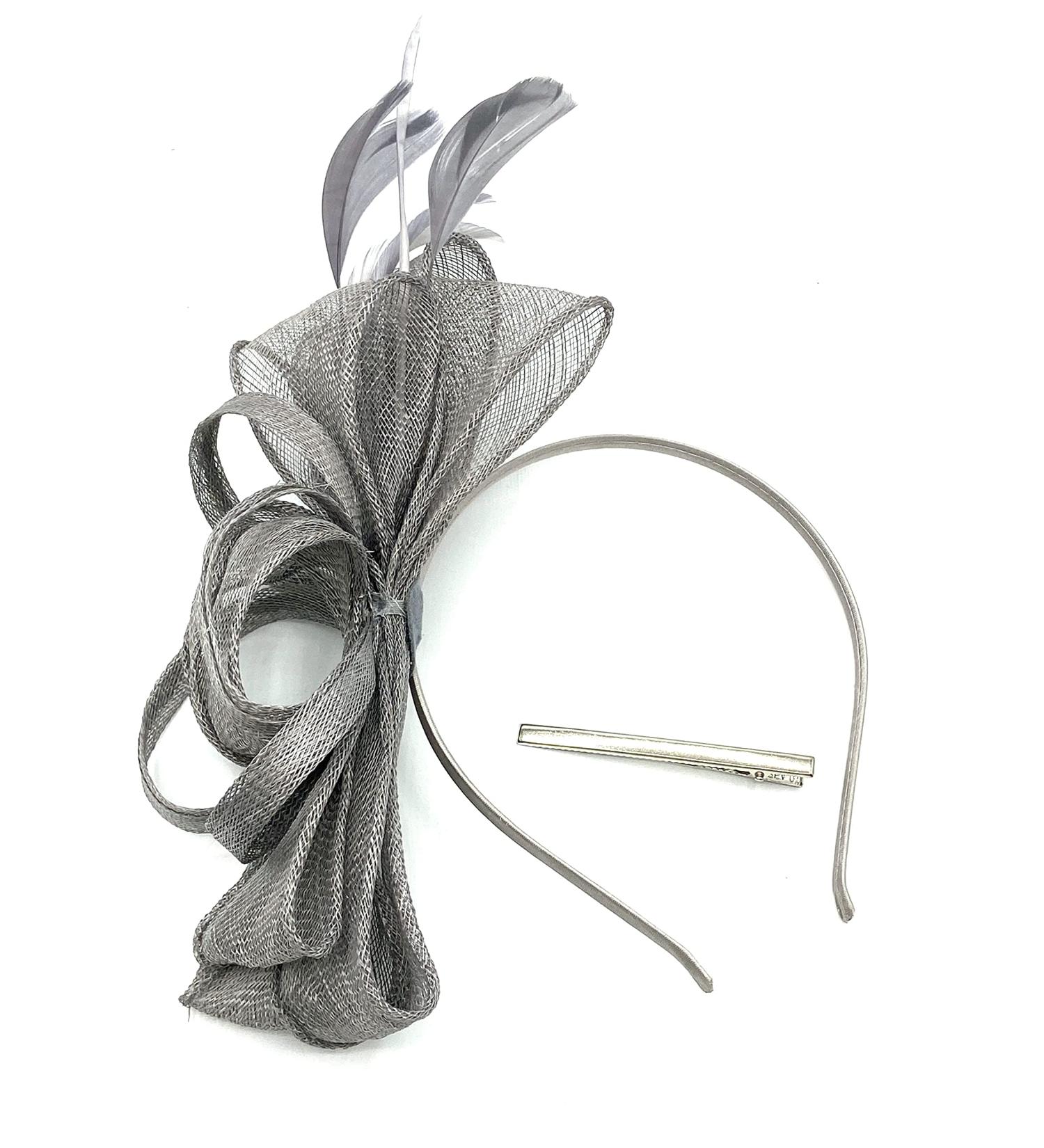Ladies Large Feather Aliceband/Clip Fascinator for Weddings Races Royal Ascot Hair Piece Silver - Buy Online on GoSupps.com