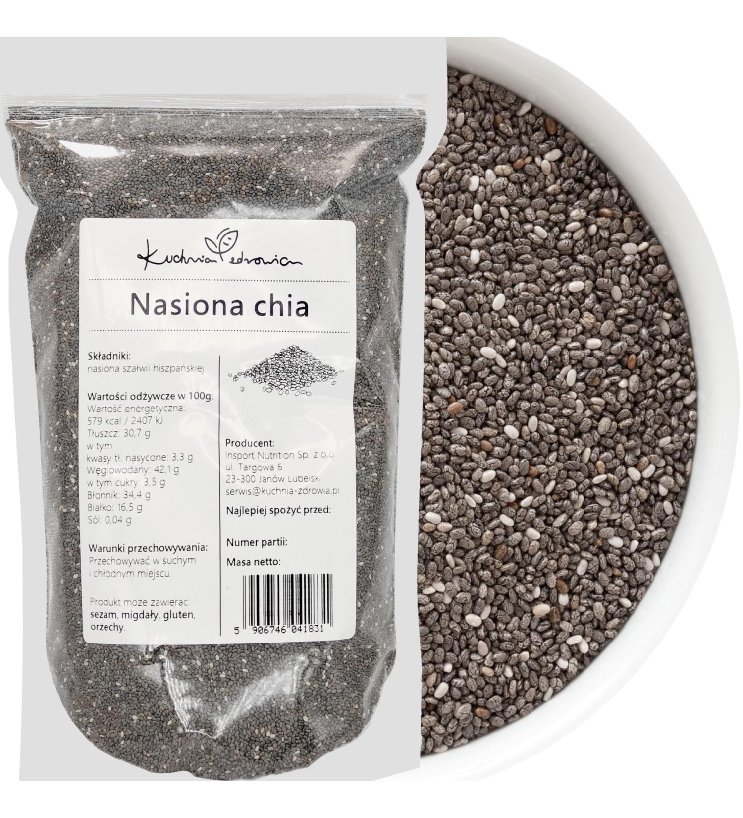 Kuchnia Zdrowia Chia Seeds 500g - High Quality Vegan Superfood in Resealable Packaging - Naturally Healthy Snack - Buy Online on GoSupps.com